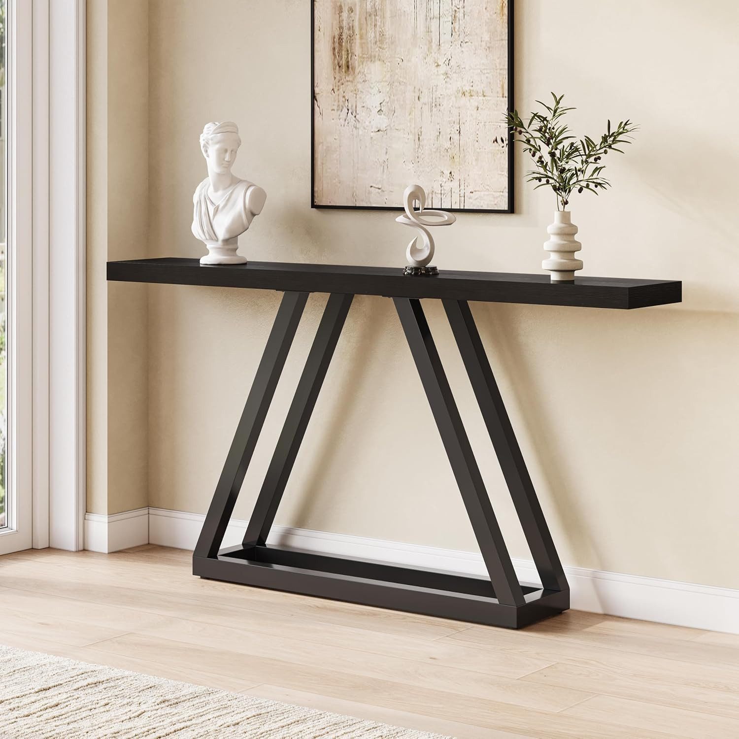 Tribesigns Konsolentisch 160 cm schmaler Sofatisch hinter der Couch, Eingangstisch, Schwarz