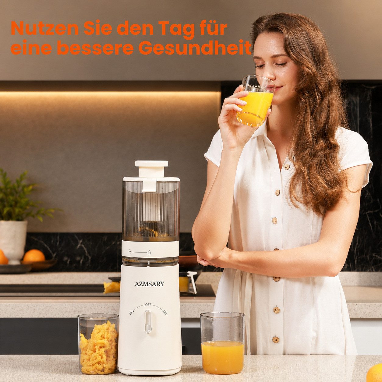 Azmsary Slow Juicer 119mm Entsafter mit großer Öffnung Für ganze Früchte und Gemüse, 150 W – Bild 4 von 5