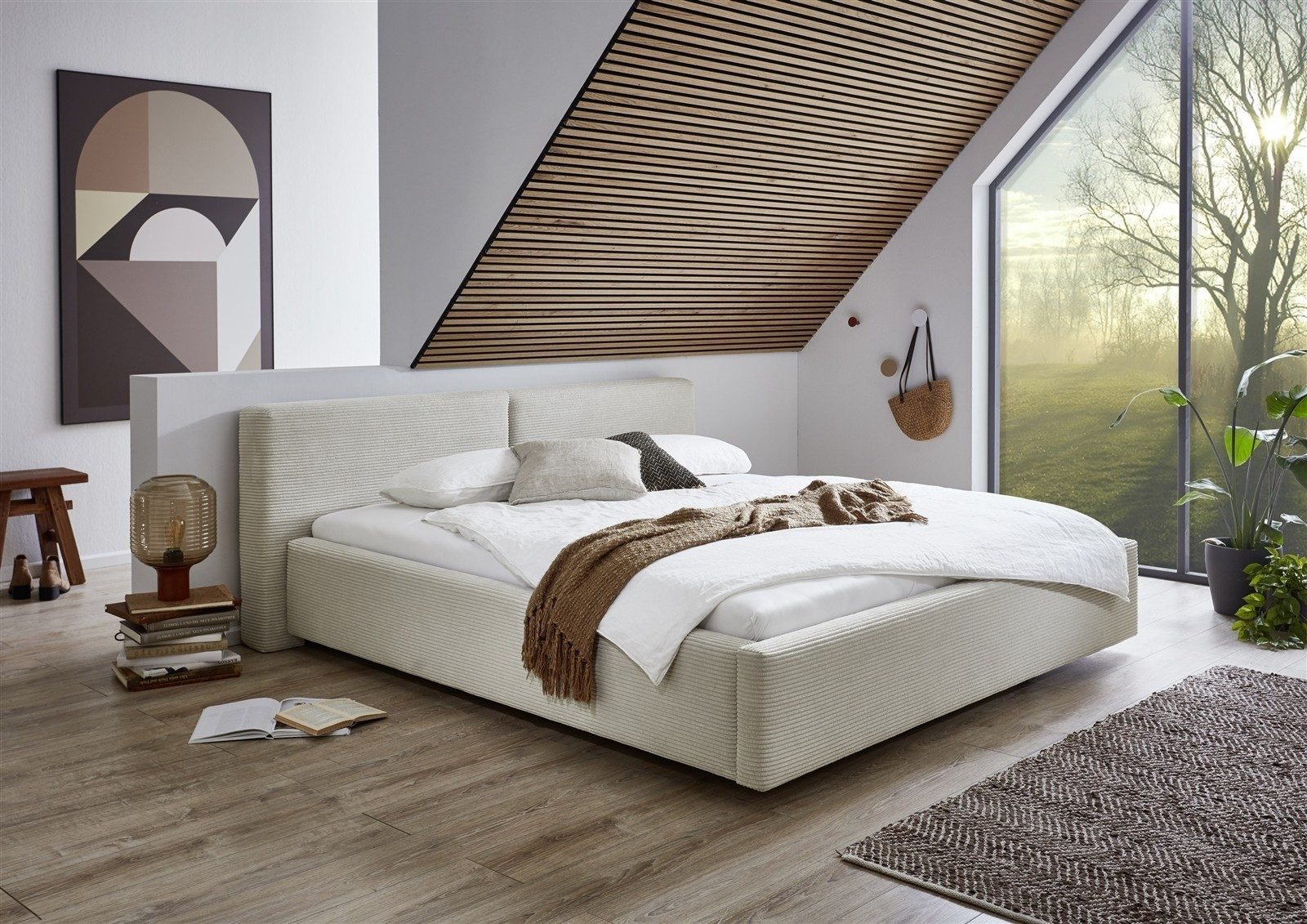 freiraum Polsterbett Cube, Liegefläche 160x200cm, beige, Stellmaß: 200x82x227cm (BxHxT)