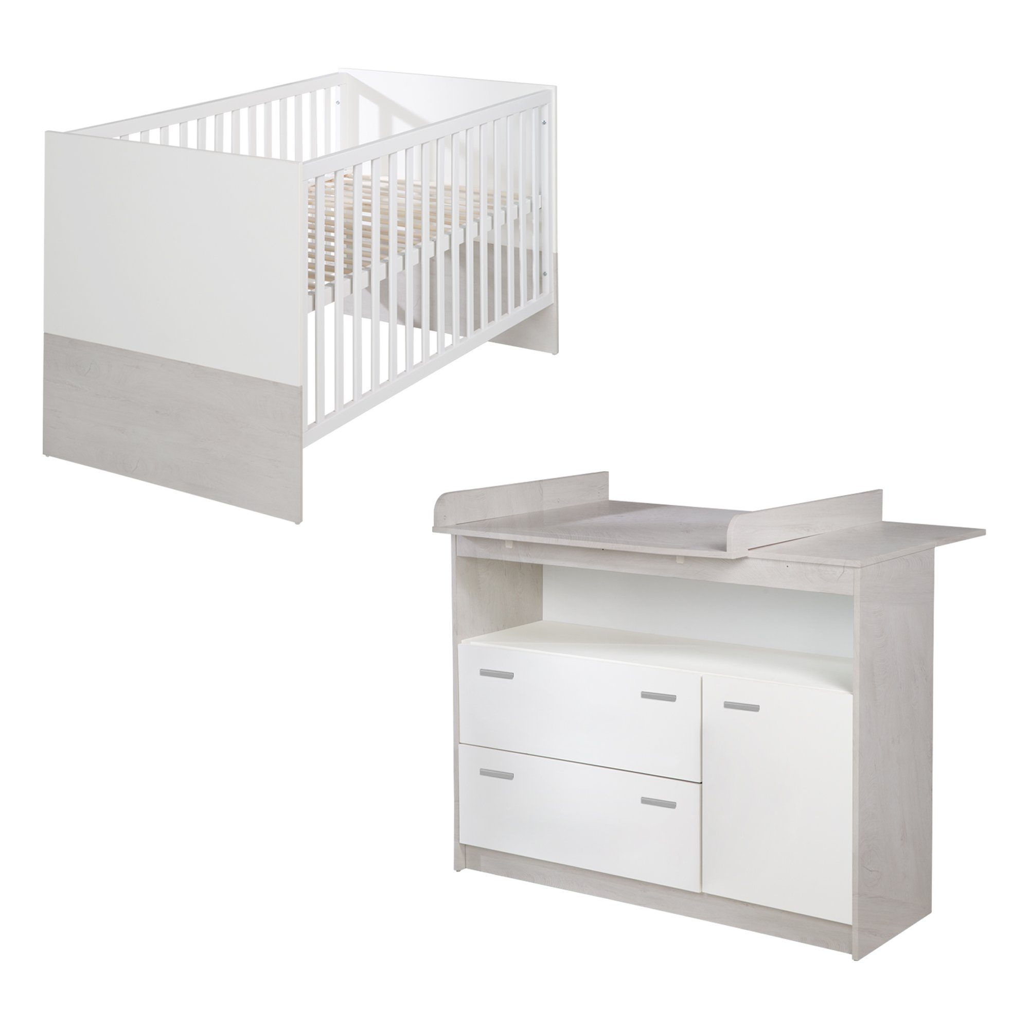 roba® Babyzimmer-Komplettset Julia, Gitterbett & Wickelkommode, Weiß gekalk günstig online kaufen