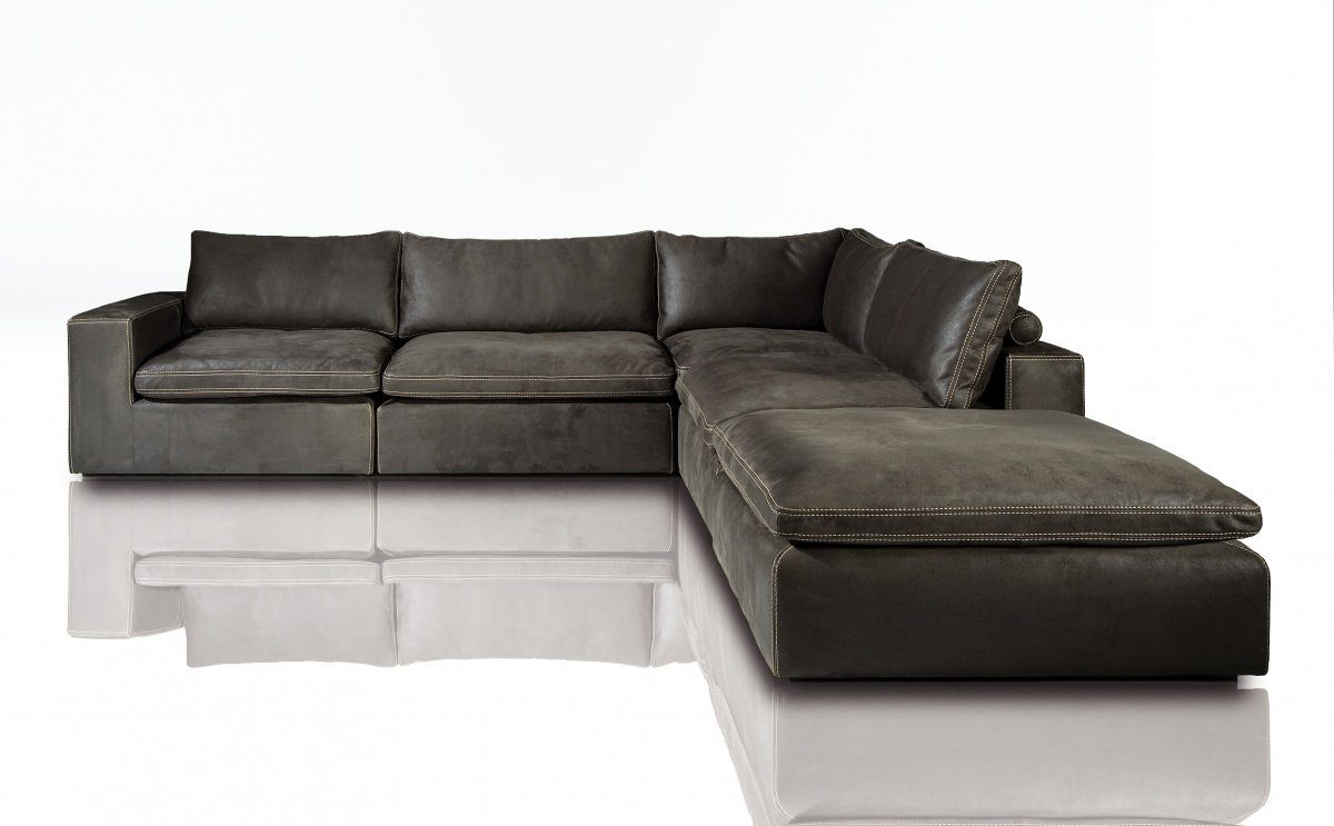 Eck Sofa Ecksofa 100% Leder Ecksofa, Grau Couch Polster JVmoebel Garnitur Moderne Design