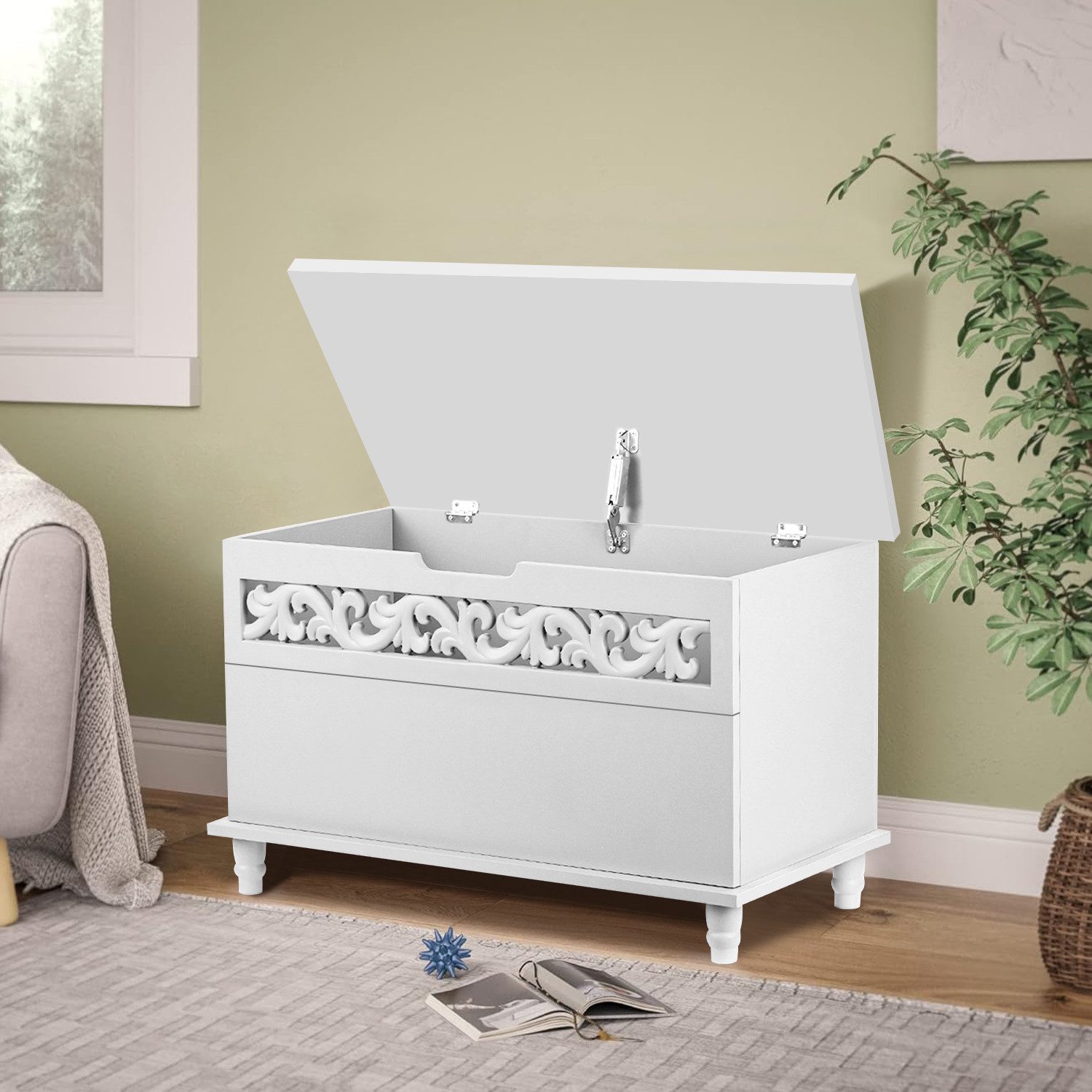 Hiazurm Truhe Truhe,Aufbewahrungstruhe,Sitzbank mit Stauraum (Spielzeugtruhe mit Deckel (Gartenbox), Wohnzimmer, Esszimmer, Flur, Schlafzimmer, Badezimmer,80x40x48cm