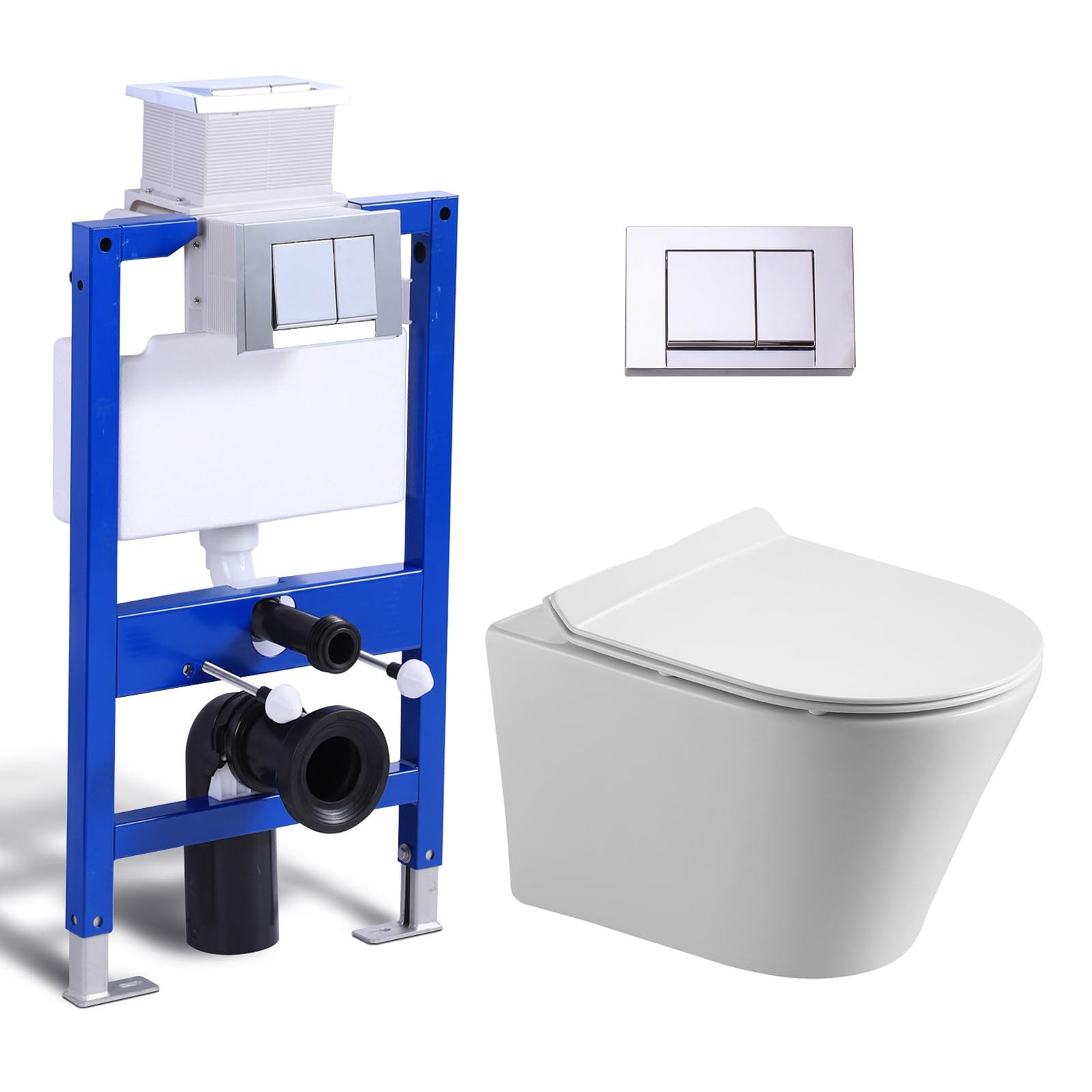 HOROW Vorwandelement WC Toilette Komplettset hänge wc Set Komplett, Hänge WC mit WC Sitz mit Absenkautomatik, Toilette Komplettset, Toilette mit Spülkasten