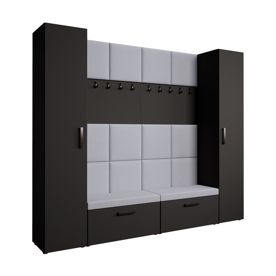 Beautysofa Garderobenschrank Garderobenschrank mit gepolsterten Paneelen MARGARET XL (mit eleganten Kleiderbügeln und komfortablen Schuhschränken) mit 2 Vertikalschränken mit Kleiderstange
