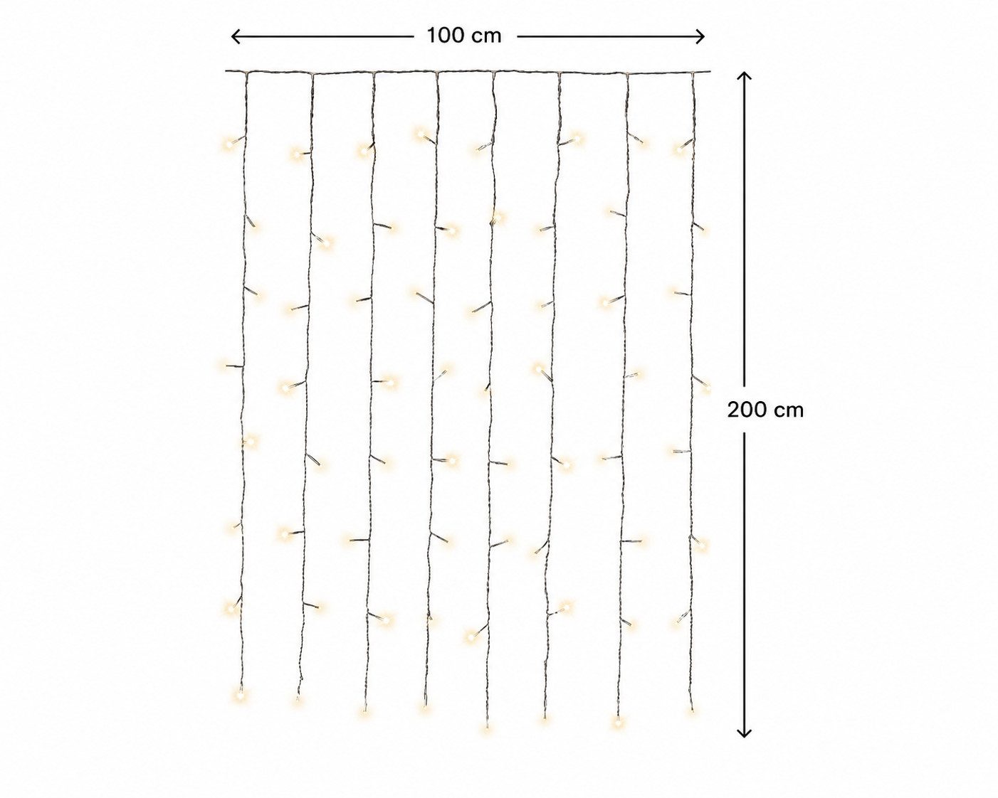 Lumineo Lichtervorhang Lumineo Lichtervorhang CURTAIN LIGHTS 120 LED 1x2 m warm weiß, transp., Indoor/Outdoor, 8h-Timer, + 5 m Zuleitung, Lichterkette