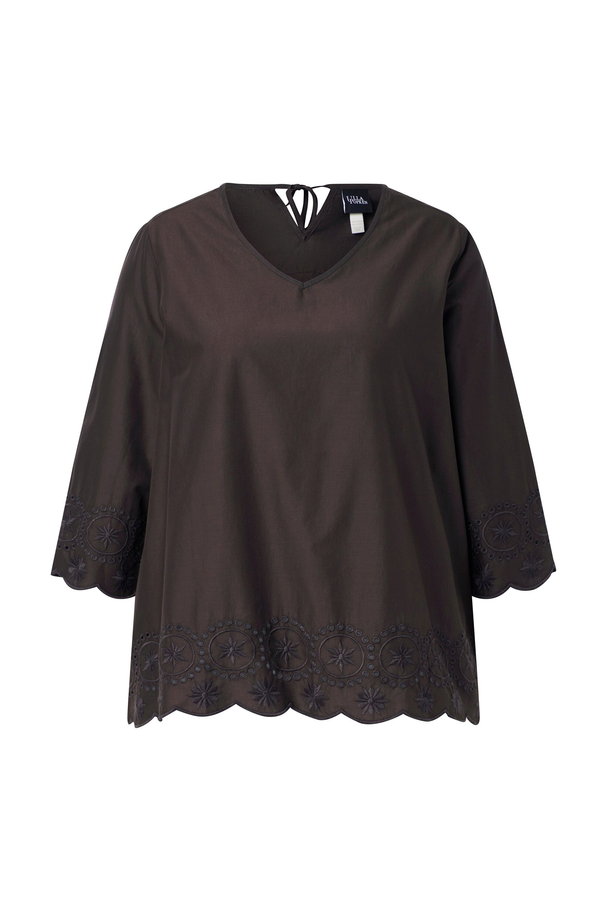 Ulla Popken Druckbluse Hemdbluse Stickerei V-Ausschnitt 3/4-Arm