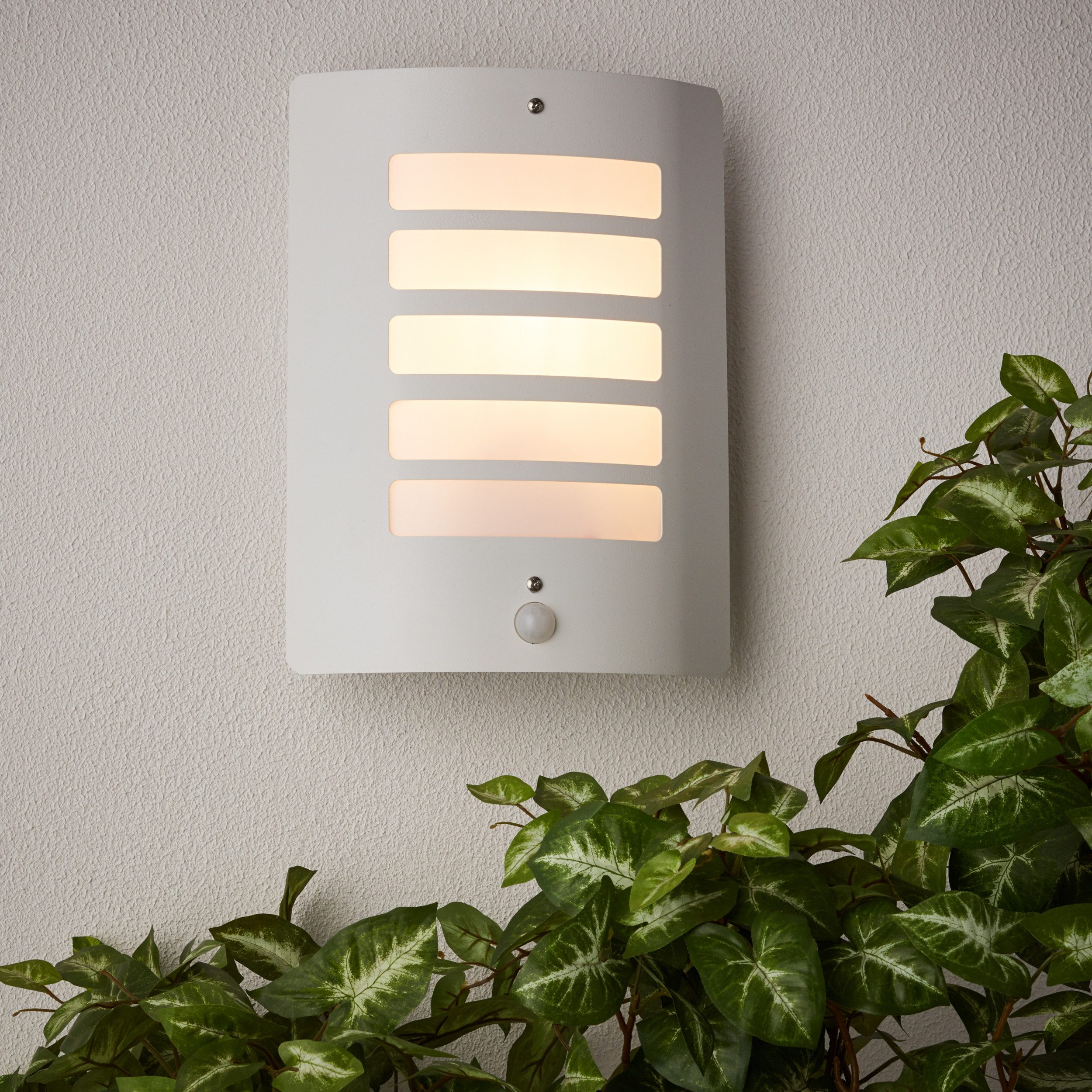 Lightbox Wandleuchte, Bewegungsmelder, ohne Leuchtmittel, Außen Wandlampe, Bewegungsmelder, 29 x 23 cm, E27, max. 60 W, weiß