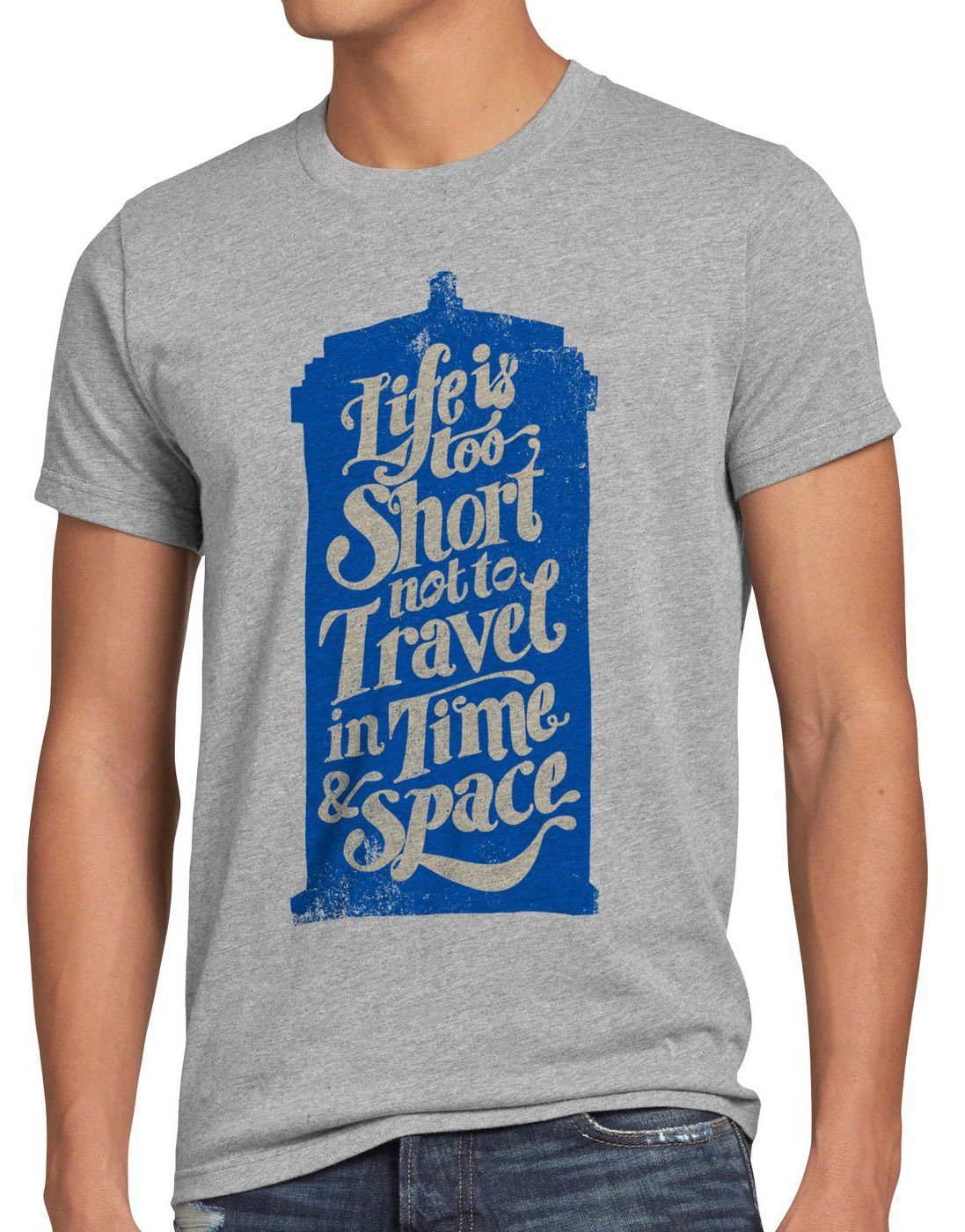 style3 Print-Shirt Herren T-Shirt Time Doctor who doktor dalek dr. tardis police box uk zeitreise grau meliert
