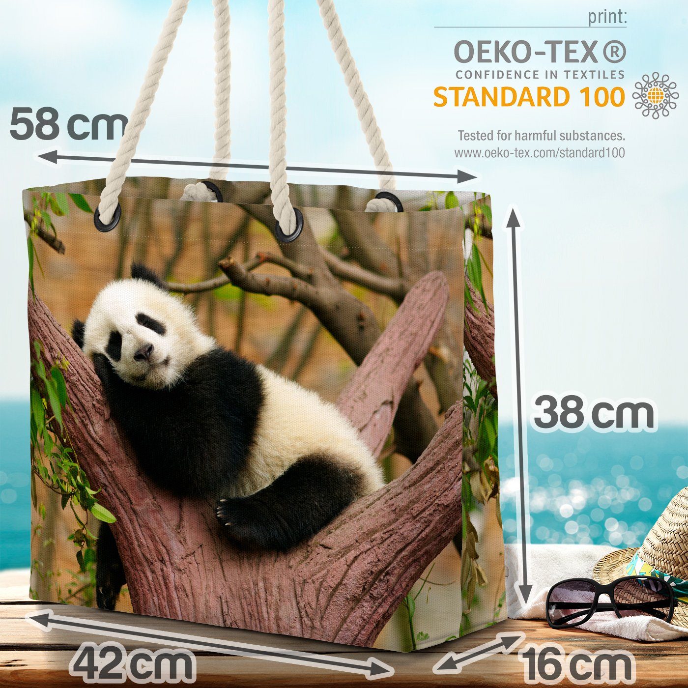 VOID Strandtasche (1-tlg), Kinde Bär Asien Tier Schlafen Bambus Natur Panda Pandabär Natur Asien