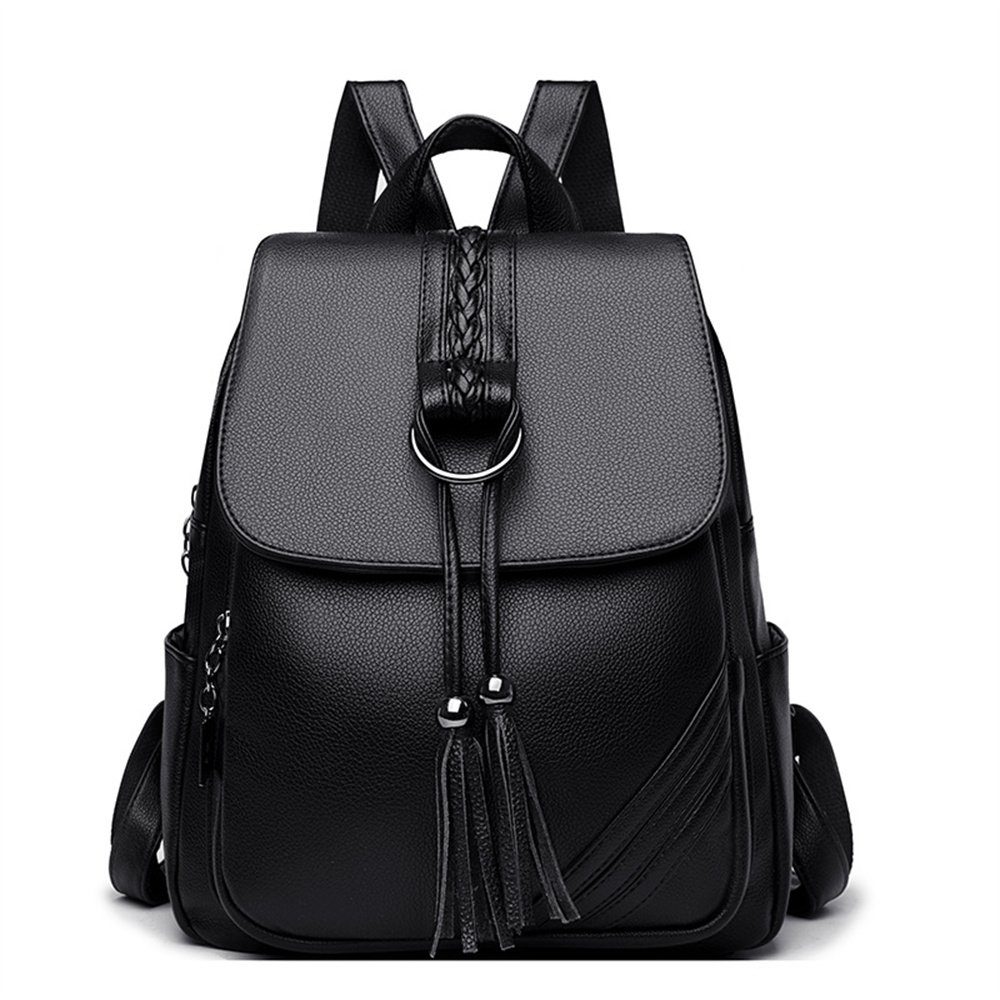 Rouemi Freizeitrucksack Fashion Travel Schwarz Backpack Tassel Bag, Large Capacity Shoulder