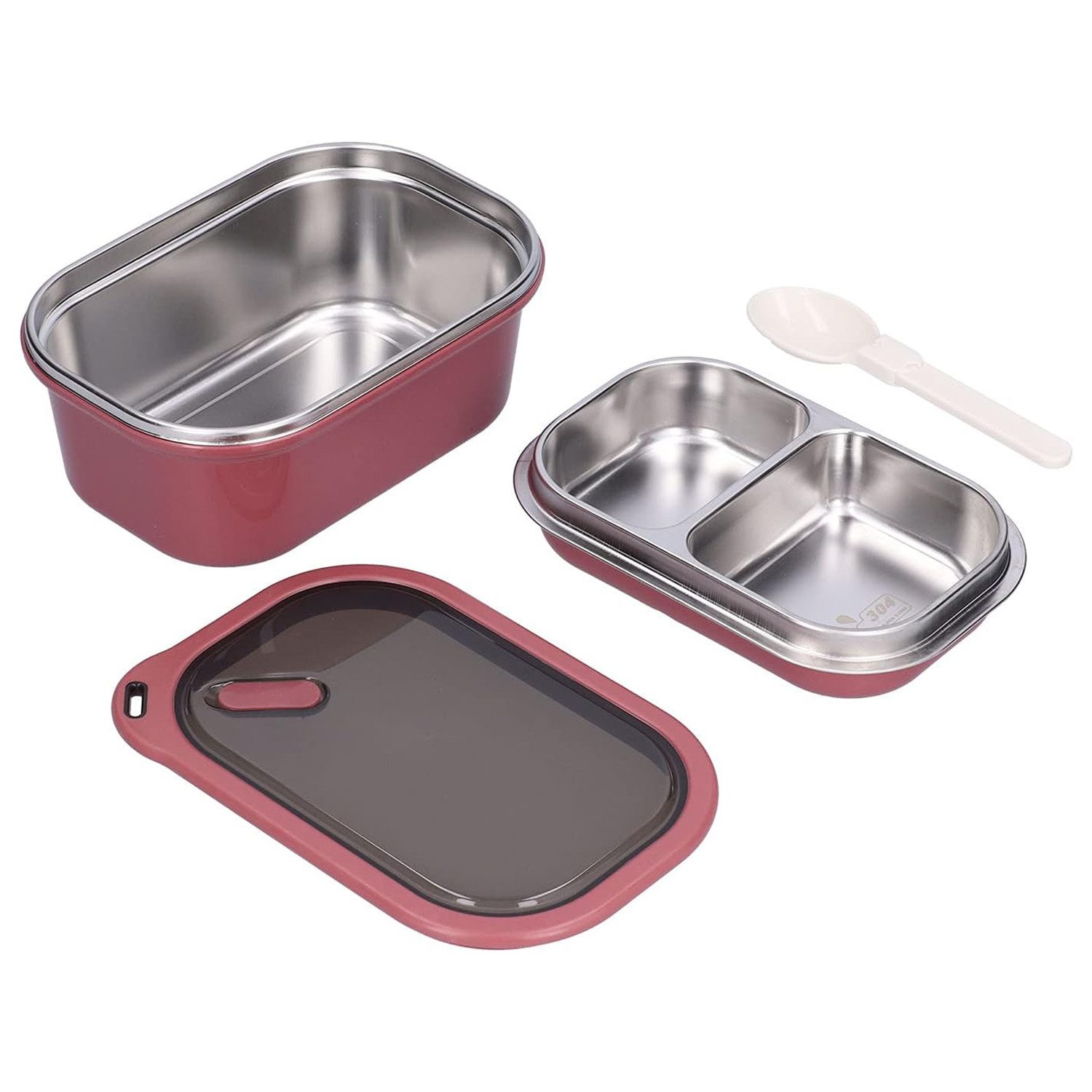 Auledio Lunchbox Edelstahl Bento-Box mit 2 Fächern – Doppellagig, Auslaufsicher, 1200ml, 304 Edelstahl, Doppellagig, auslaufsicher, inkl. Löffel