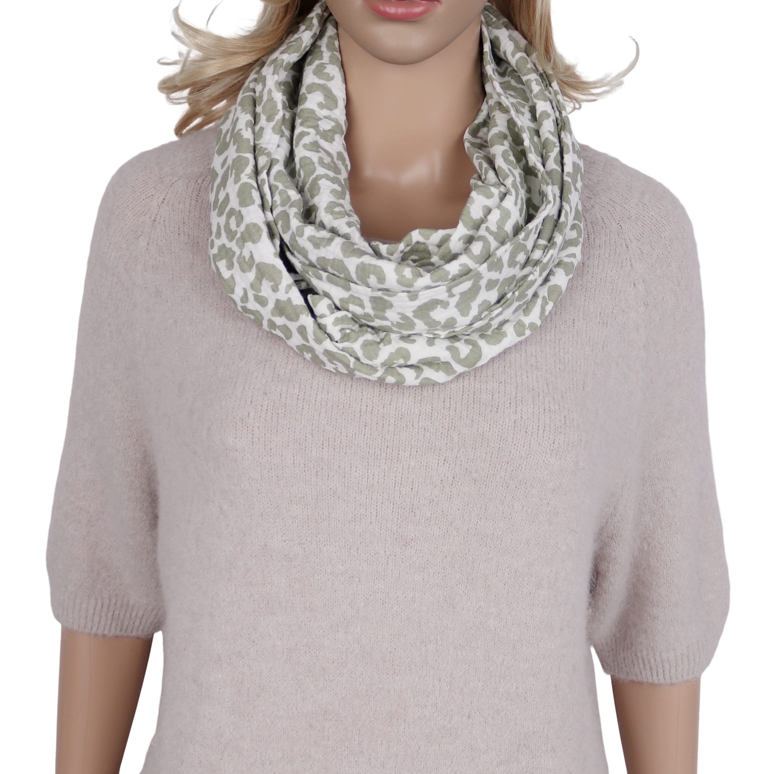 MIRROSI Loop Damen Schal aus Musellin, Made in Italy 70x20cm, Leo, Schlauchschal, (Zweimal um den Hals wickelbar, ca.70x20cm), Damen Halstuch ideal für Frühling, Sommer oder Herbst