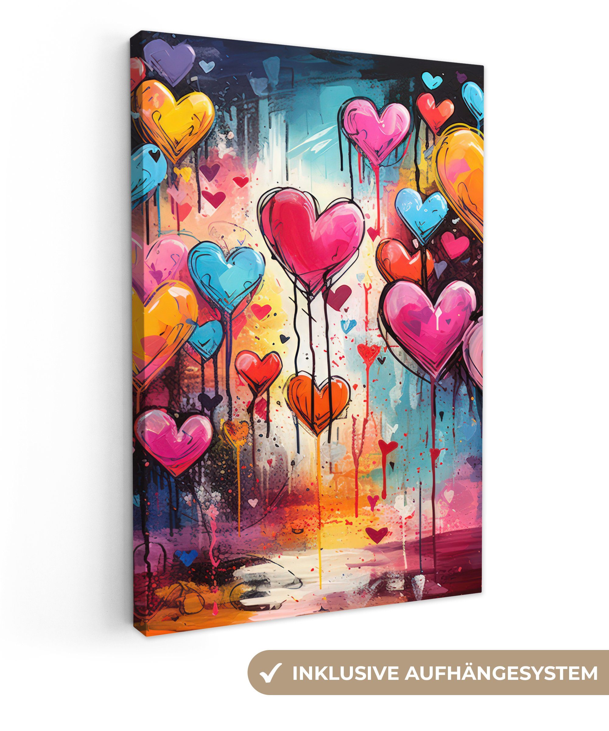 OneMillionCanvasses® Leinwandbild Herzen - Farben - Kunst - Liebe, Fotodruck (1 St), Leinwand Canvas Wandbild, Wanddekoration 20x30 cm