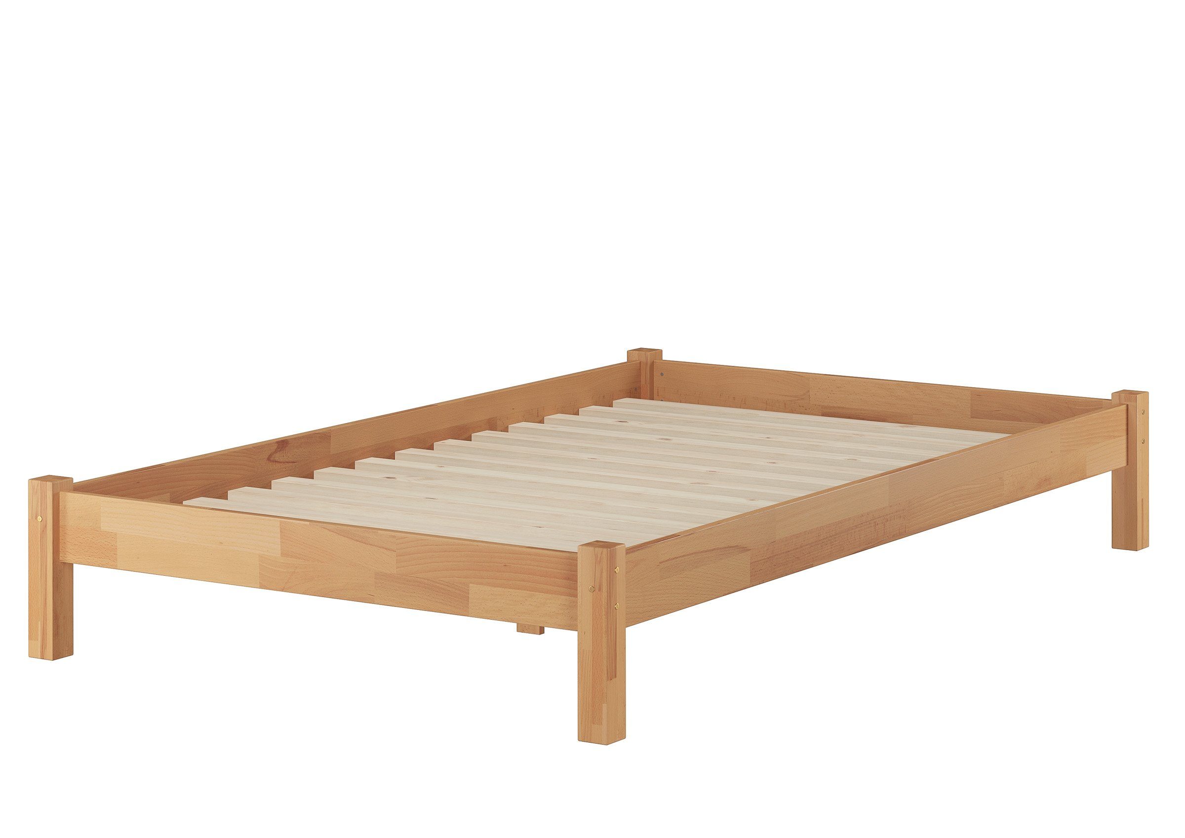 ERST-HOLZ Massivholzbett Stabiles Holzbett ohne Kopfteil 120 x 200 cm Massiv Buchenholz Futon, Buche farblos lackiert