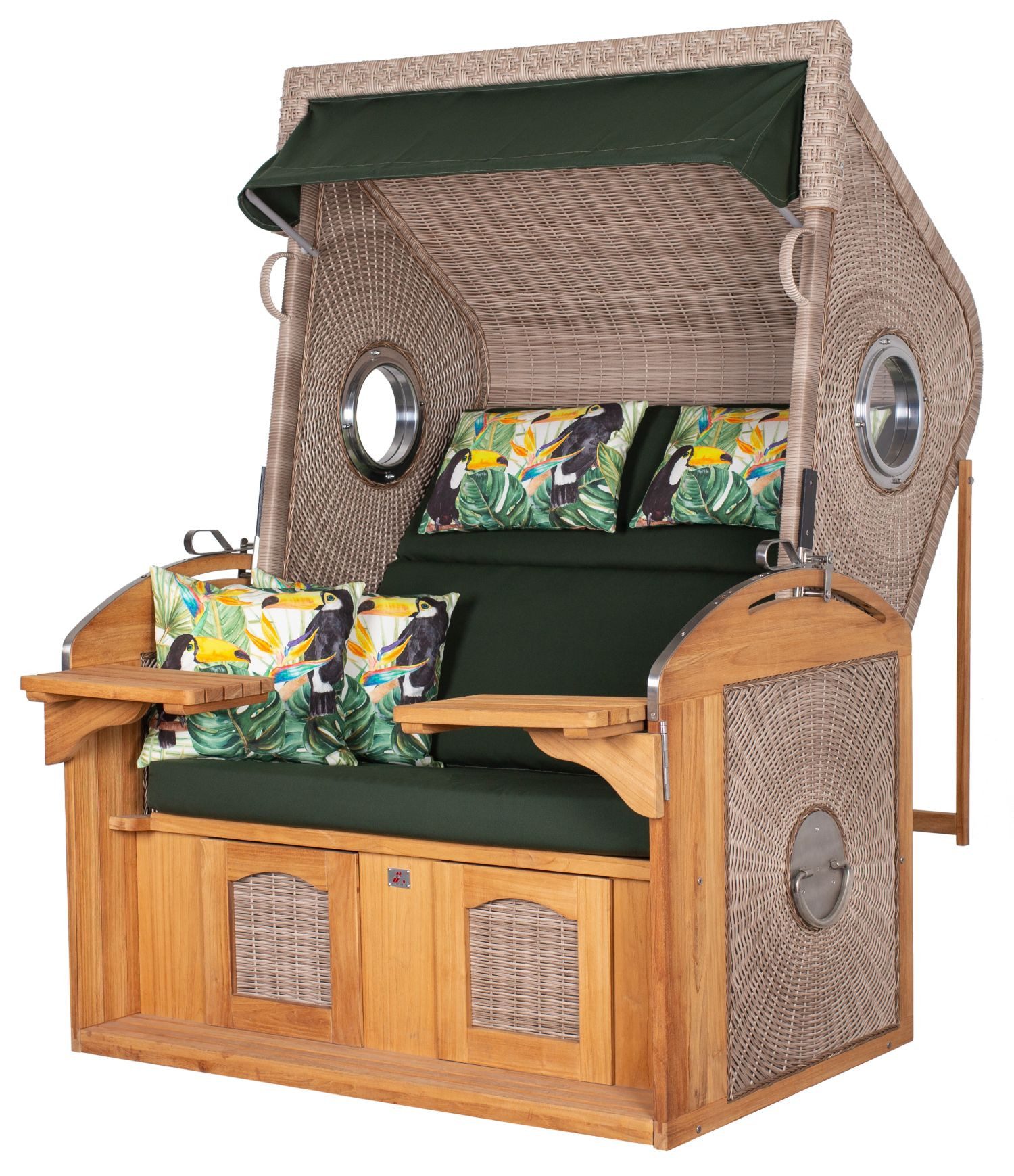 deVries PURE® Strandkorb Sailor XL - PE white kubu - Dessin 244, BxTxH: 135x90x165 cm, Halblieger, Ostsee-Strandkorb, feines Teakholz - inkl. Rückholfeder und Schutzhülle