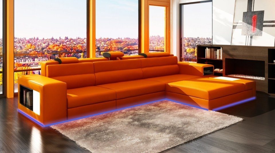 JVmoebel Ecksofa, Ledersofa Couch Wohnlandschaft Ecksofa Eck Design Modern Sofa