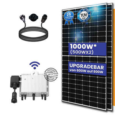 TerraLumen Solaranlage 1000W/800W Balkonkraftwerk Komplettset Photovoltaik Mini-PV Anlage, (DEYE WLAN Wechselrichter 800W drosselbar auf 800W/600W inkl 10m Kabel mit Plug & Play)