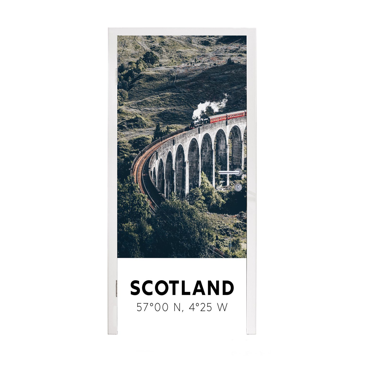MuchoWow Türtapete Schottland - Zug - Sommer - Eisenbahn, Matt, bedruckt, (1 St), Fototapete für Tür, Türaufkleber, 75x205 cm