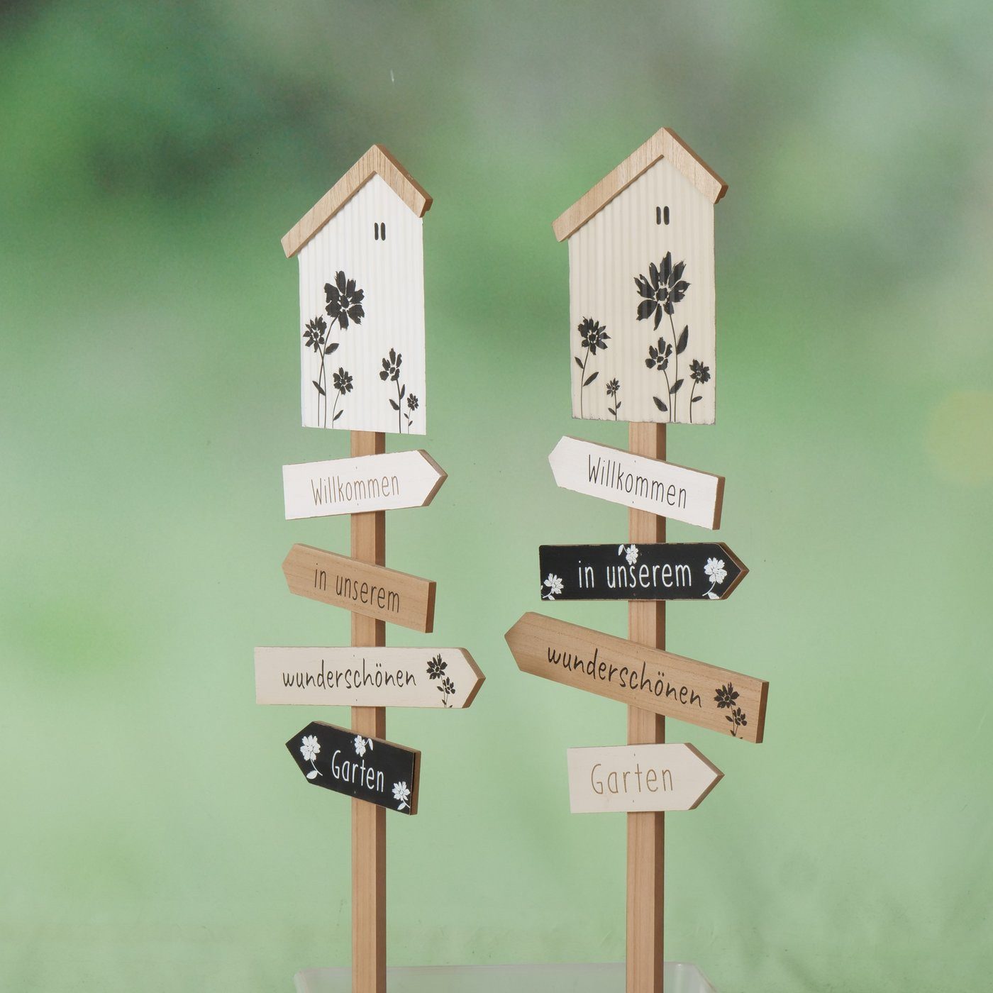 BOLTZE Gartenstecker Gartenstab aus Holz "Willkommen in unserem Garten" 100 cm in zwei Vari