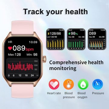 findtime Mehrere Displays mit verschiedenen Optionen Smartwatch (1,85 Zoll, Android iOS), Schrittzähler Pulsuhr mit Blutdruckmessung Schlaf Notifications IP67
