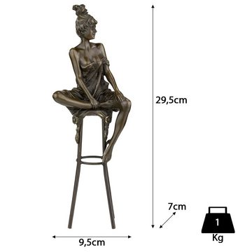 Moritz Dekofigur Bronzefigur Frau auf einem Barhocker, Bronzefigur Figuren Skulptur für Regal Vitrine Schreibtisch Deko