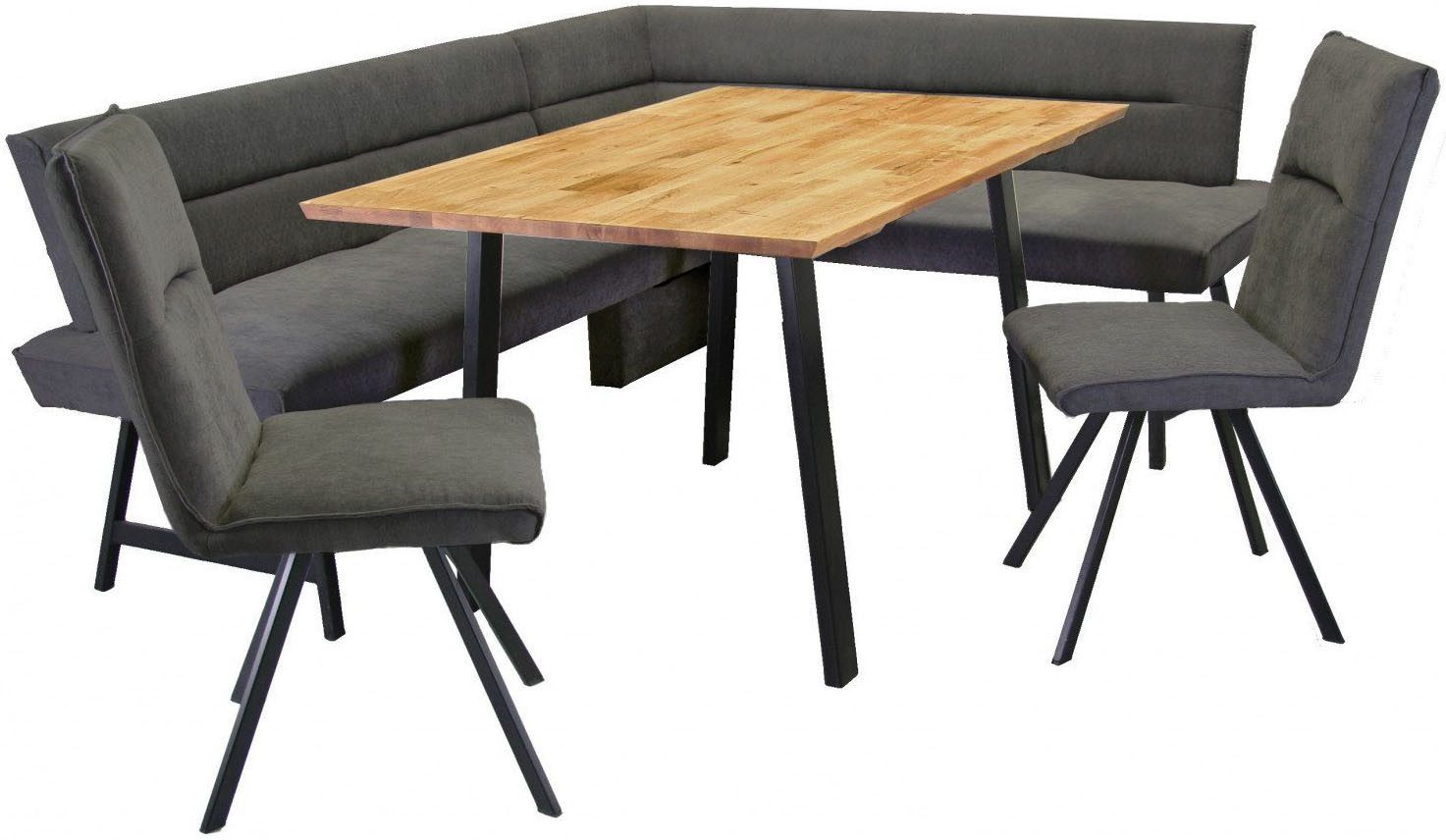OTTO home Eckbankgruppe Sava, (Set, 4-tlg), Eckbank mit Wellenfederung im Sitz, Tisch Massiv Eiche