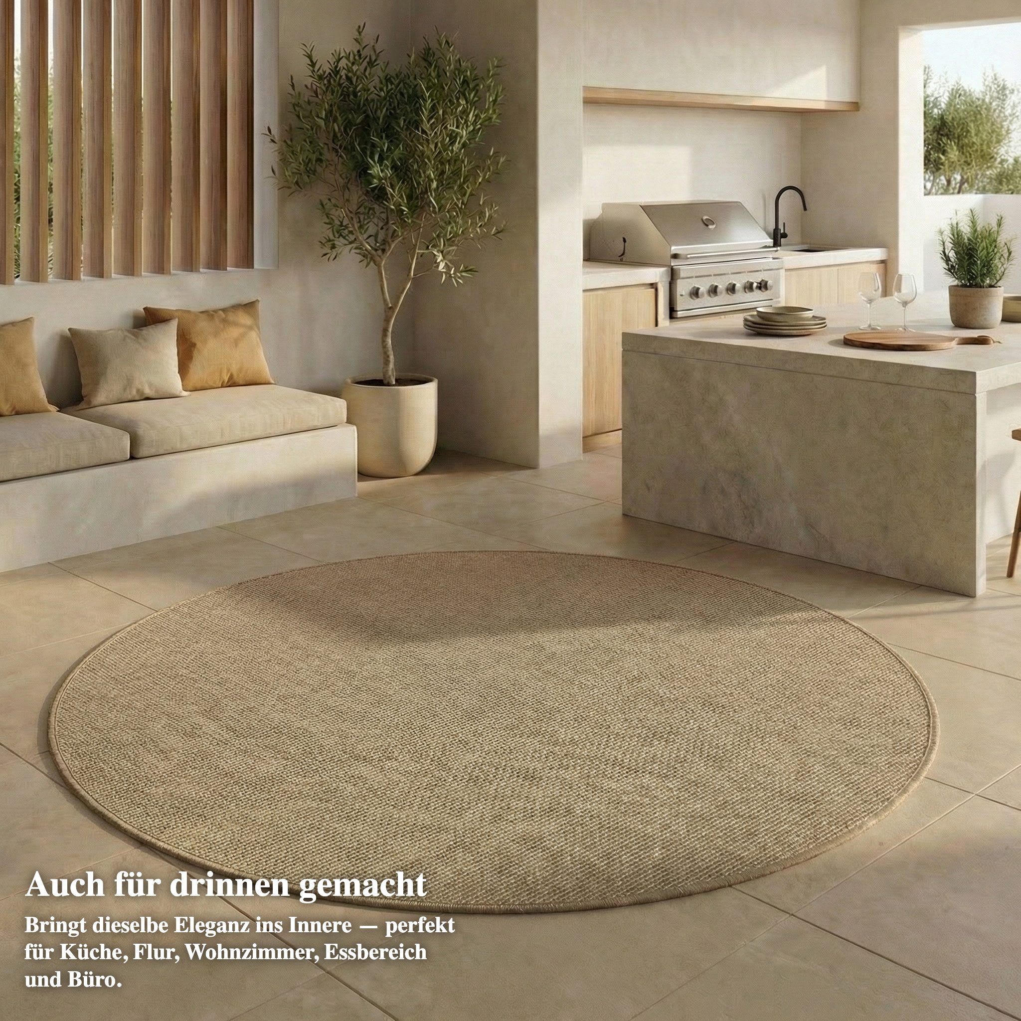 Jimri Outdoorteppich Keywest, Rund, Outdoor Teppich Balkonteppich Terassenteppich