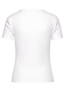 Buffalo Kurzarmshirt aus feiner Rippware, Cut-Out-Detail, T-Shirt aus Baumwolle, Basic