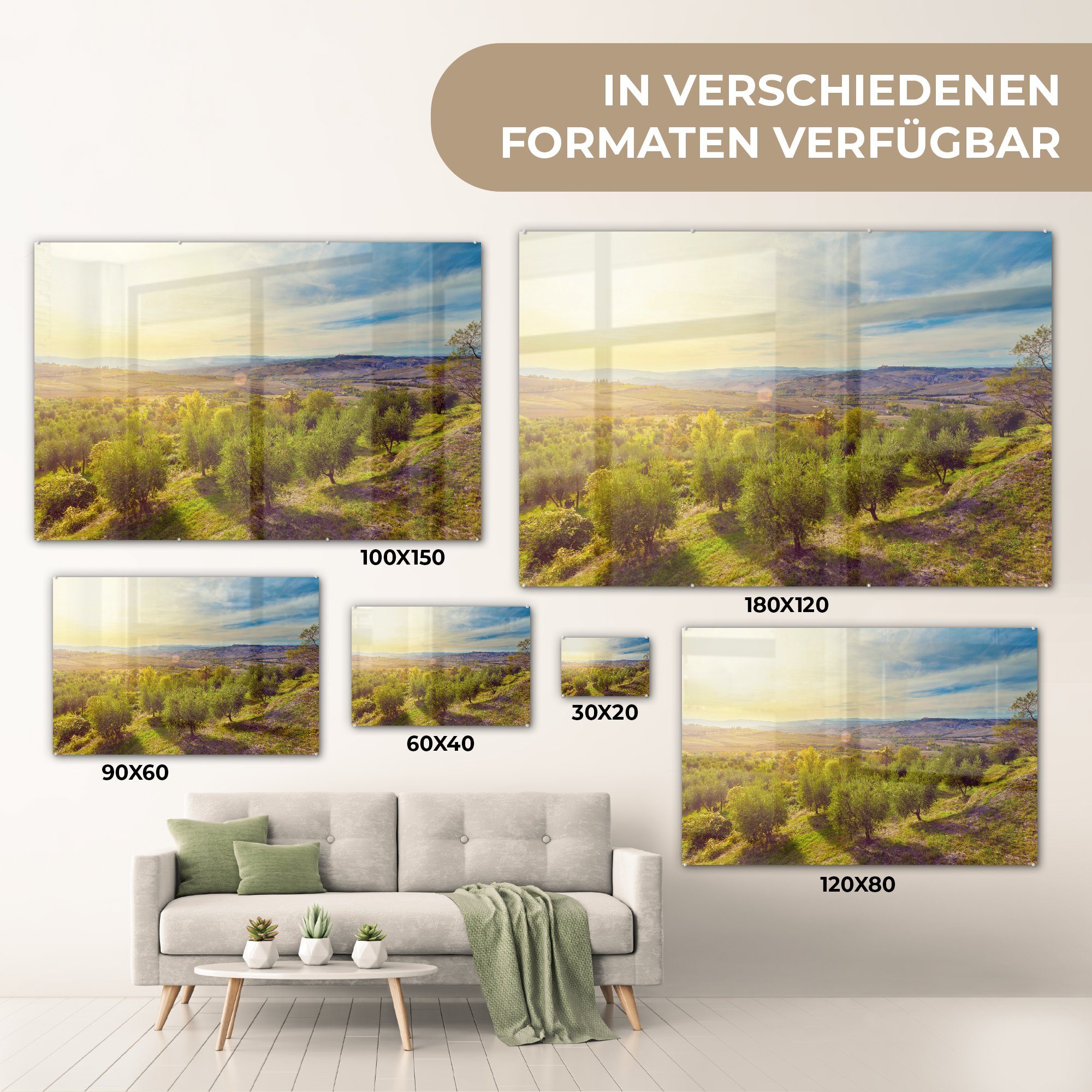 Schlafzimmer Acrylglasbilder Sonnenaufgang, Die (1 MuchoWow St), Olivenbäume Acrylglasbild bei & Wohnzimmer