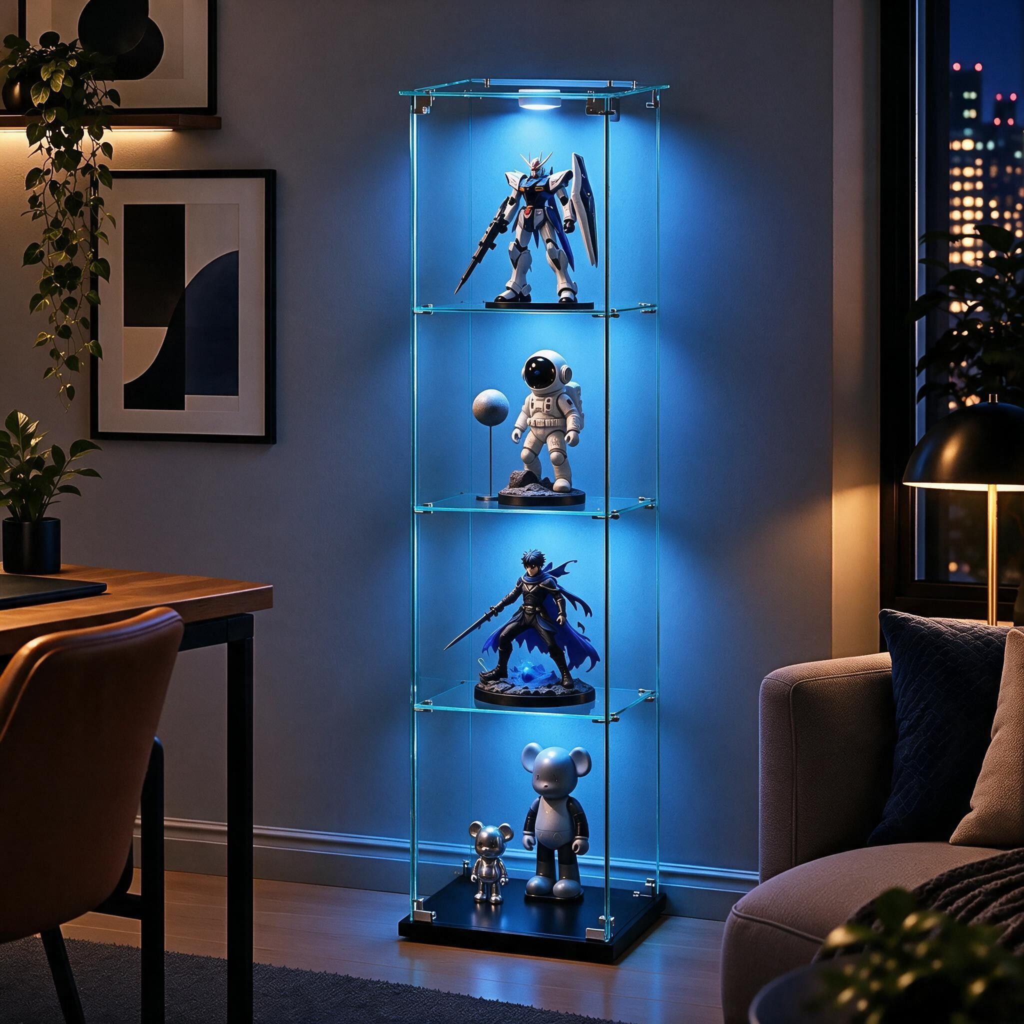 Simurq Glasvitrine Standvitrine mit Glastüren, Vitrine Glas mit LED, Vitrinenschrank (Eckglasanzeigeschrank, Sammlervitrine,Rahmenloses Design) Eckglasanzeigeschrank, Sammlervitrine, Rahmenloses Design