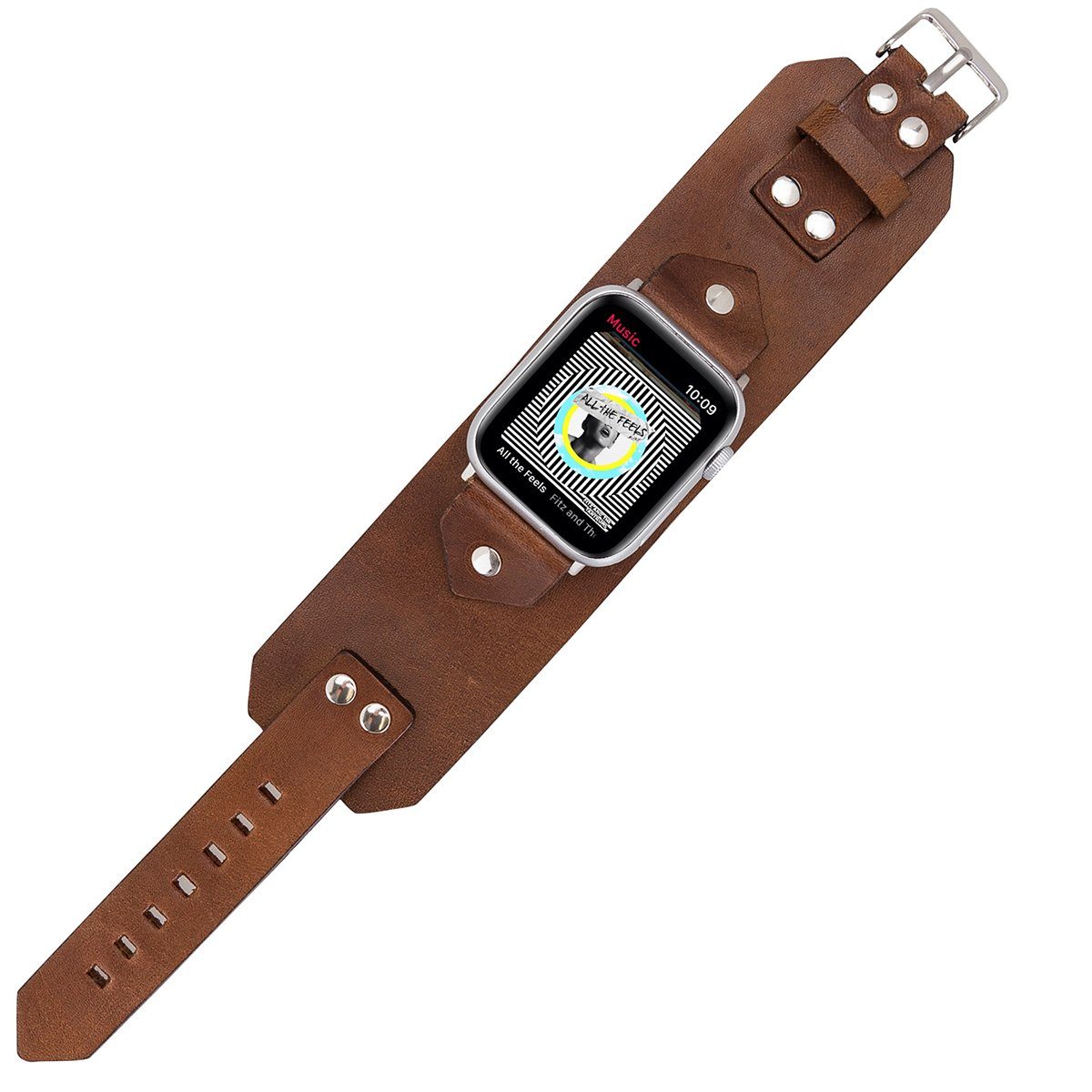 42/44/45mm 1-8 mit Apple kompatibel Watch in Watch Braun Burkley Smartwatch-Armband Series Cuff Büffel-Leder Vintage Armband, Apple für