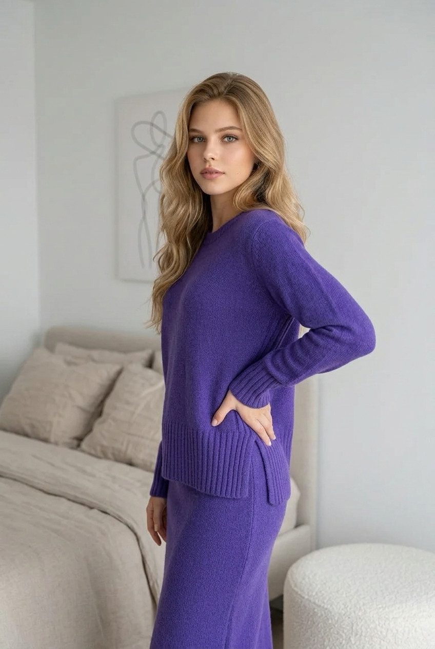 Zuckerwatte Rundhalspullover schöne Rippstrickdetails, aus wertiger Merino Cashmere Mischung