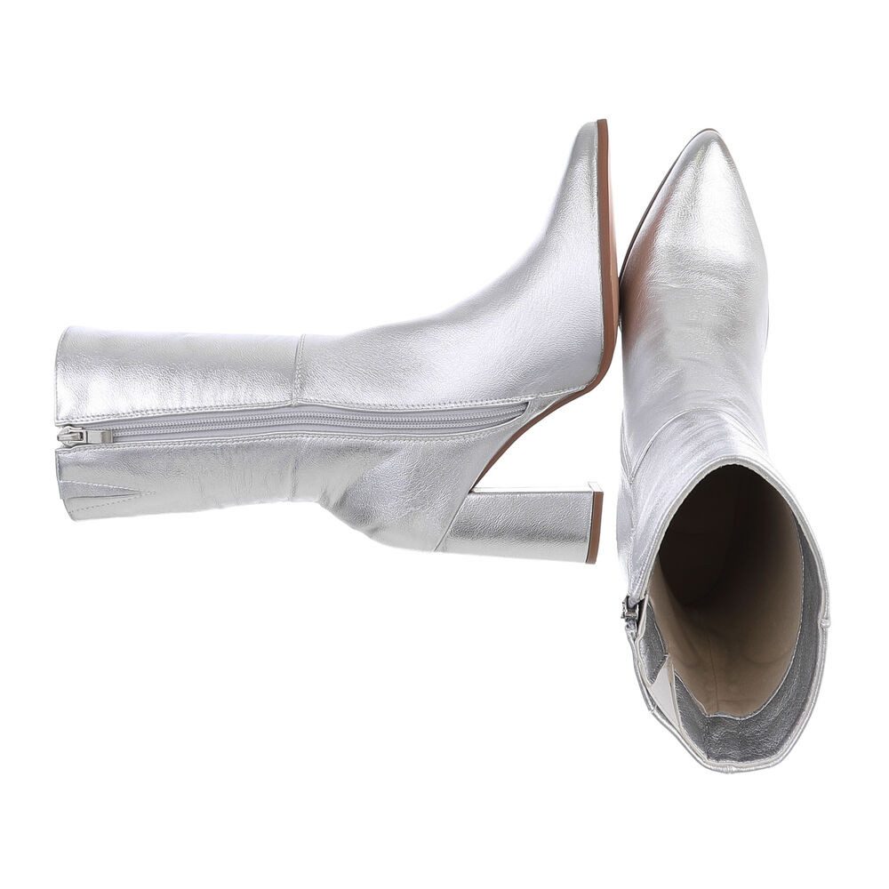 Ital-Design Damen Elegant High-Heel-Stiefelette (87118173) Blockabsatz High-Heel Stiefeletten in Silber