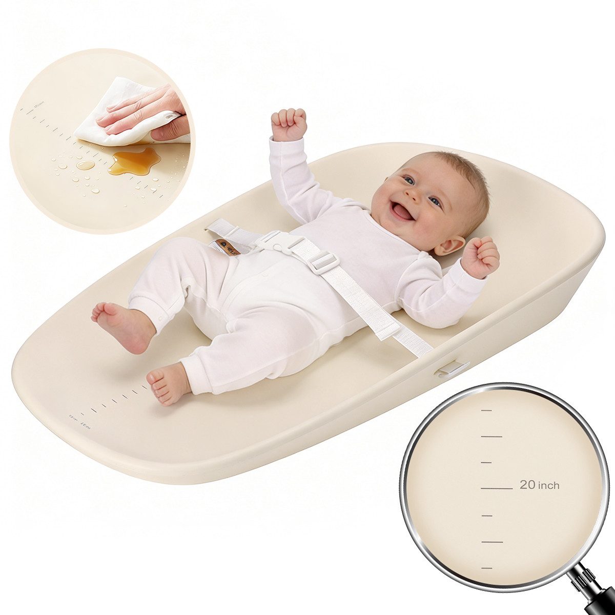 bioby Wickelauflage Baby Wickelmatte mit Höhenmesser und Sicherheitsgurt EVA Wasserdicht, Baby Wickelunterlage Belastbarkeit: 20 kg, pflegeleicht,68×44,5×10cm