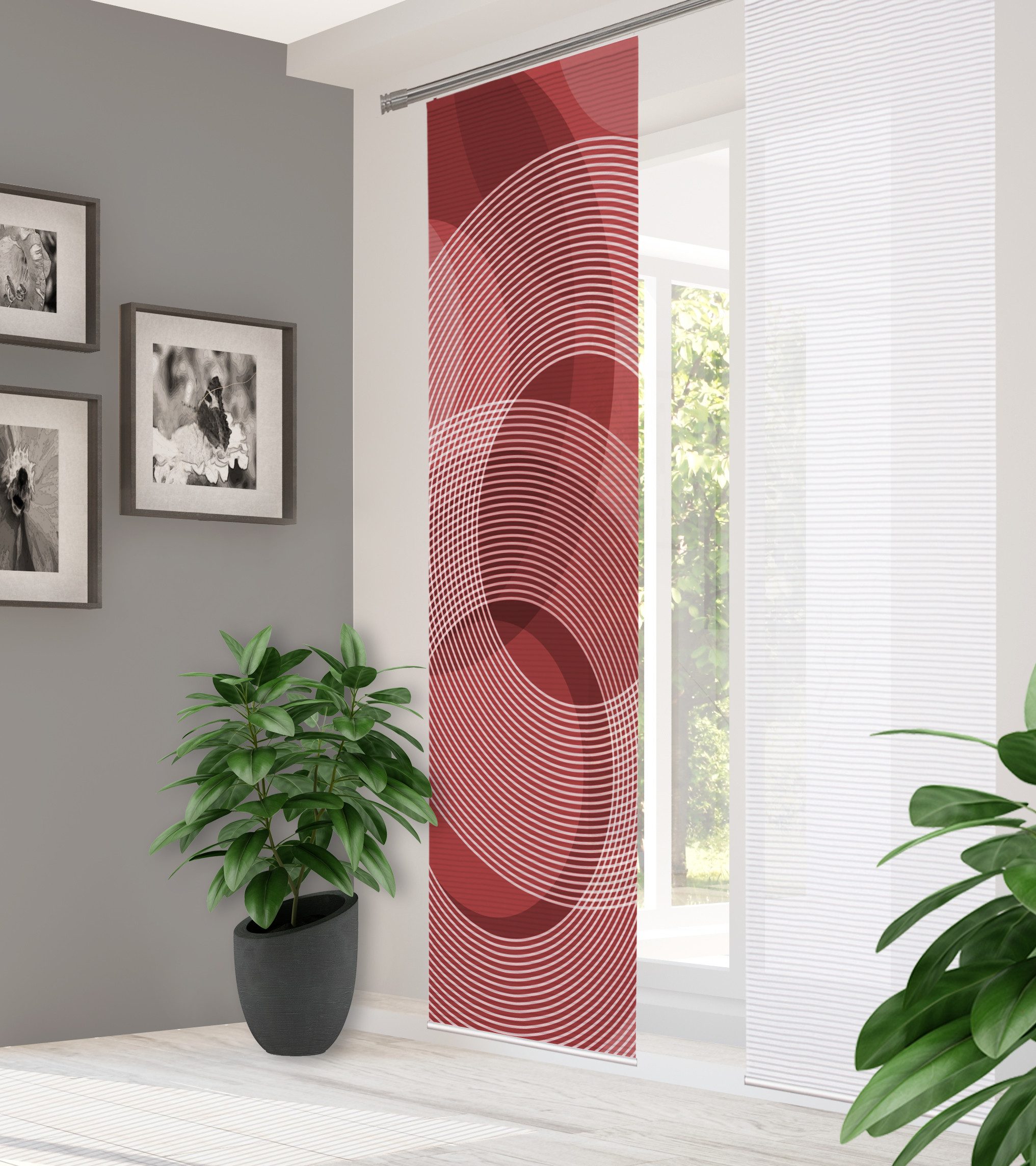 HOME WOHNIDEEN Schiebegardine HIG AFONSO Schiebegardine recyceltes Polyester, 245x60 cm, Kreismotiv (1 St), Paneelwagen, halbtransparent, Polyester (recycelt) Polyester