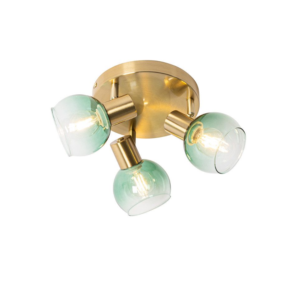 Qazqa LED Aufbaustrahler Vidro, ohne Leuchtmittel, E14, Grün, Art Deco, Stahl, 3-flammig