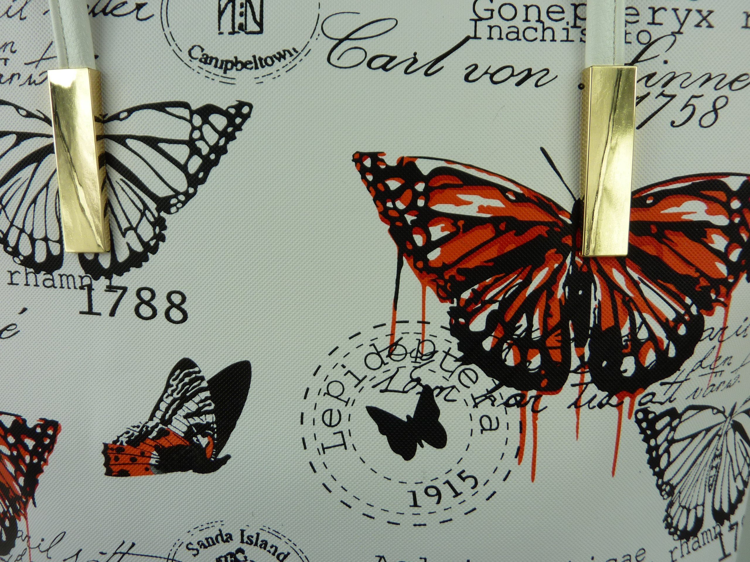 retro Damen Schmetterling orange Henkel lange Henkeltasche Taschen4life mehrfarbig Motive, Vintage Sommertasche im 1803, Shopper Butterfly Stil, große