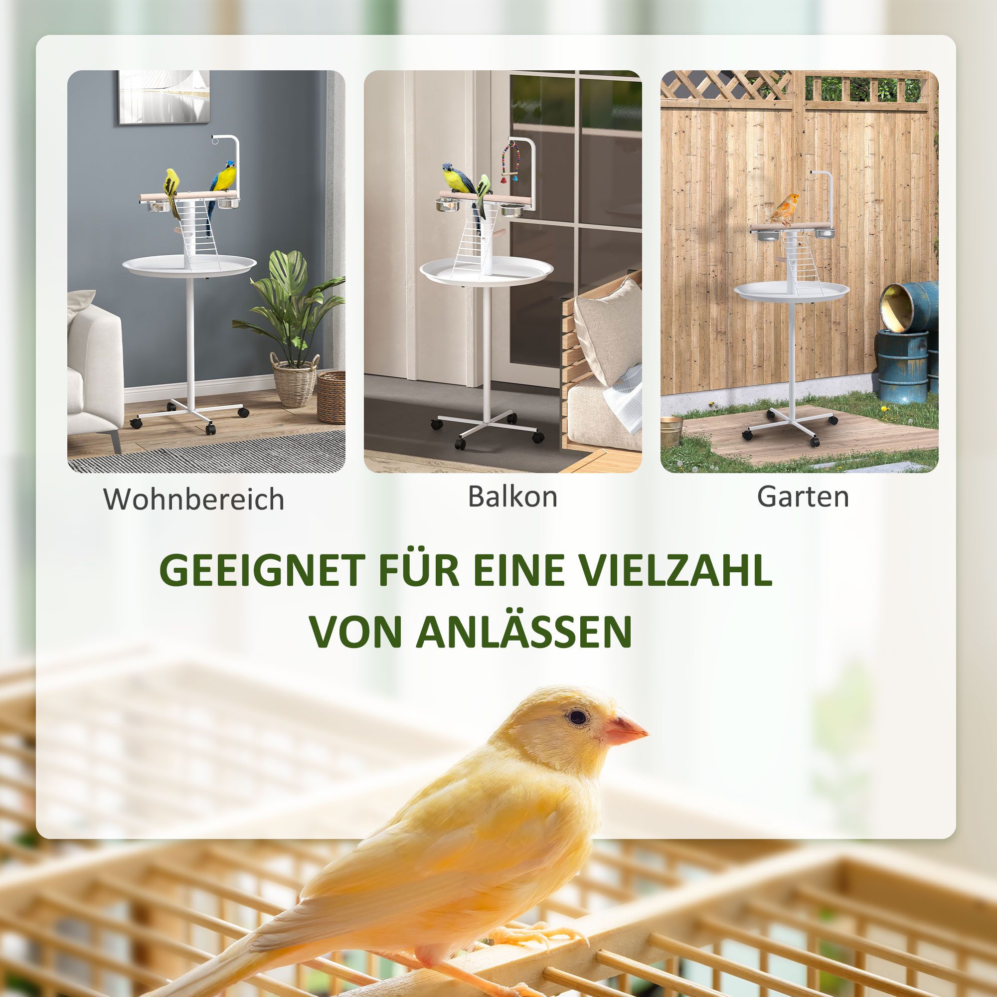 PawHut Vogelhaus Vogelständer mit Futterstation, Vogelfutterstation mit Rädern, für Garten, Balkon, Stahl, Weiß