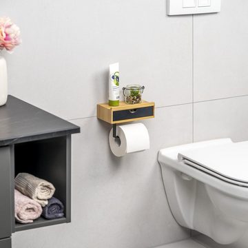 eluno Toilettenpapierhalter 3in1-Funktion, Feuchttücherbox, Ablage, Bambus/Metall, matt