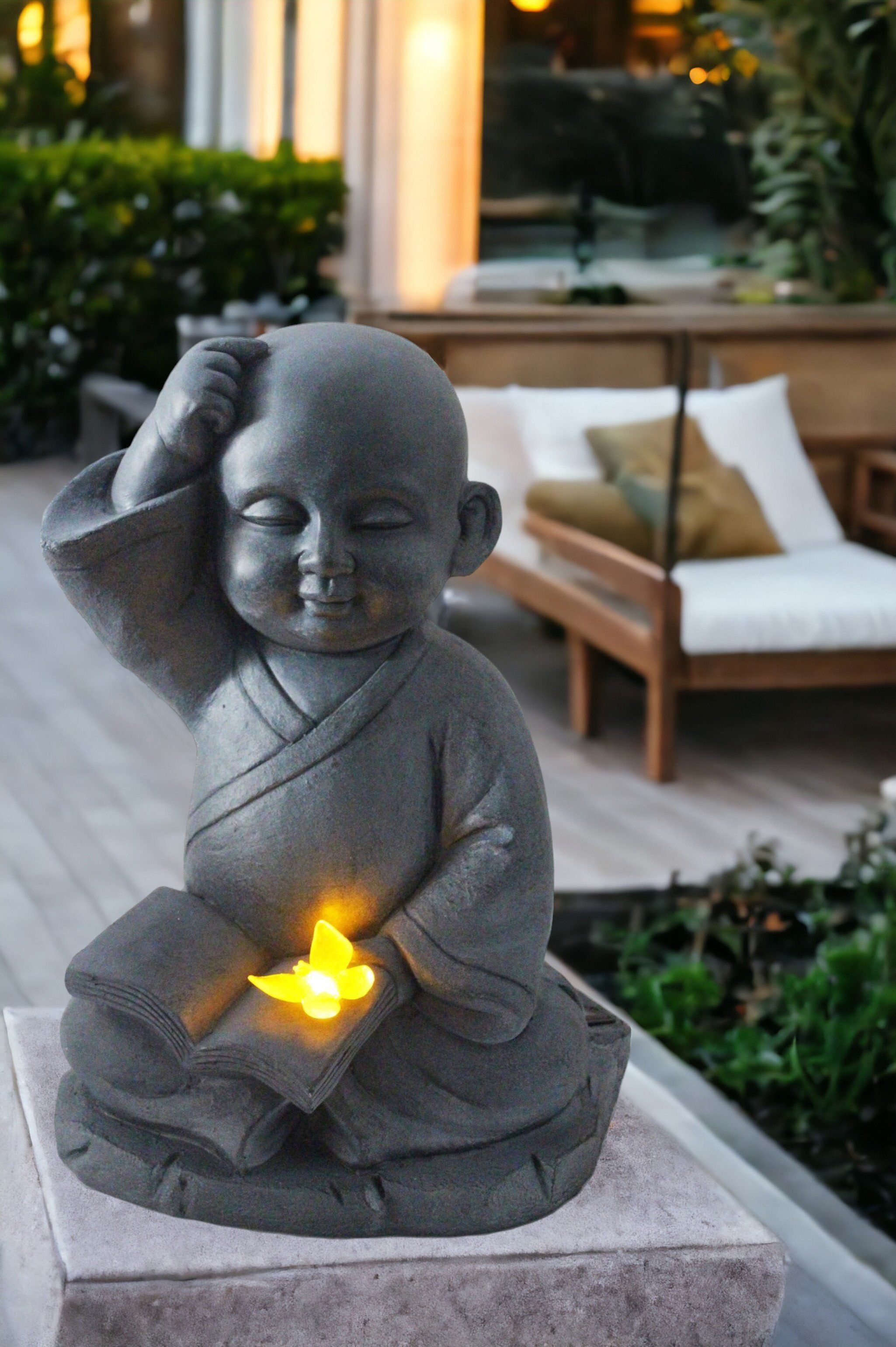 Arnusa Gartenfigur Solarleuchte Mönch Buddha mit Buch Gartendeko Deko Figur günstig online kaufen