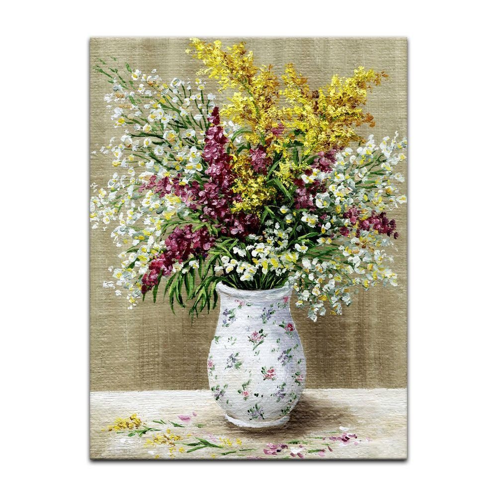 Bilderdepot24 Leinwandbild Wildblumen in weisser Vase, Stillleben