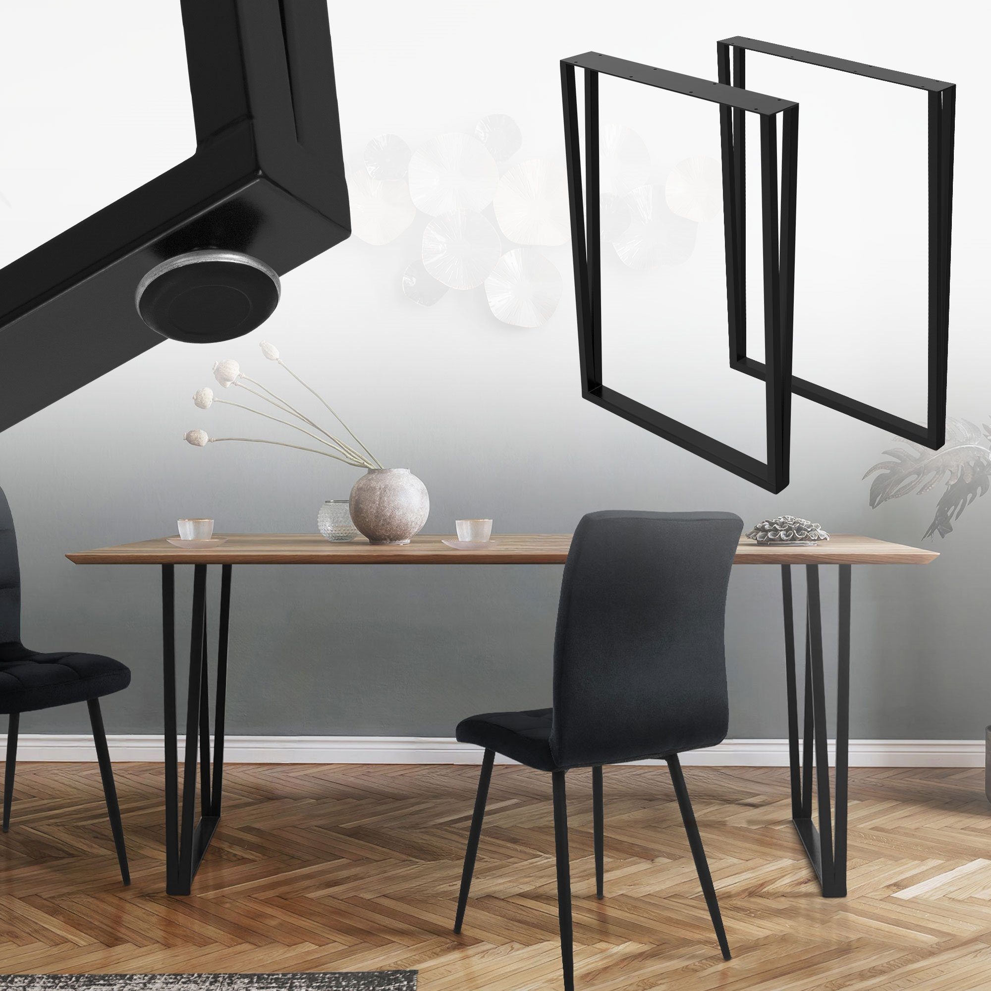 ML-DESIGN Tischbein 2er Set Tischgestell Tischkufen Möbelfüße aus Stahl Industriedesign, Kufengestell rechteckige Form Schwarz für Esstisch/Schrebitisch