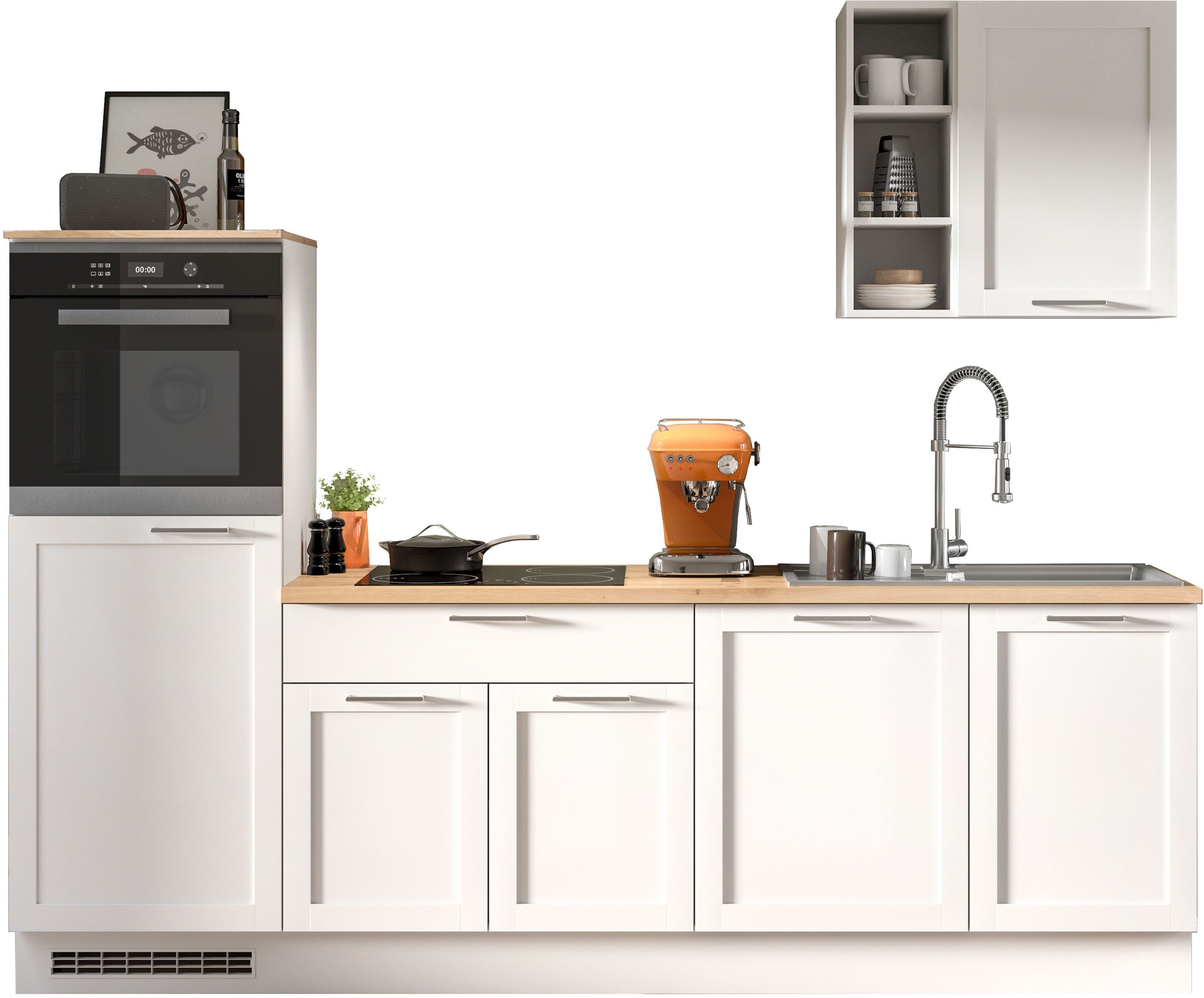 Front: weiß | Korpus: weiß | Arbeitsplatte: artisan eichefarben