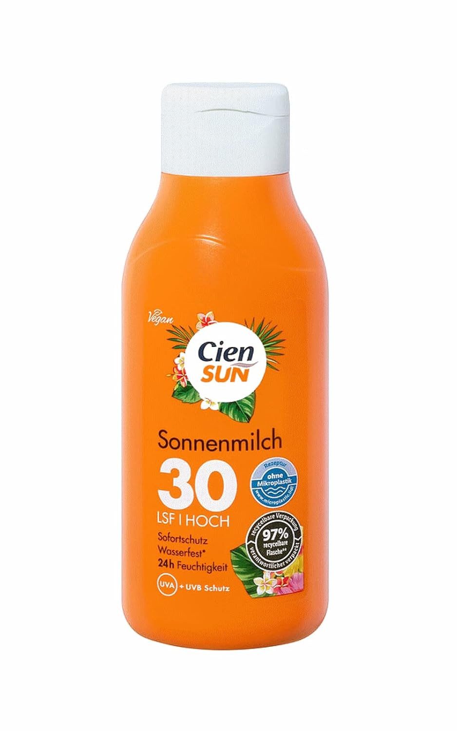 Cien Sonnenschutzmilch Sonnencreme LSF 30 6 × 250 ml Vorratspack, Spar-Set, 6-tlg., 6 × 250 ml mit LSF 30, wasserfest und vegan