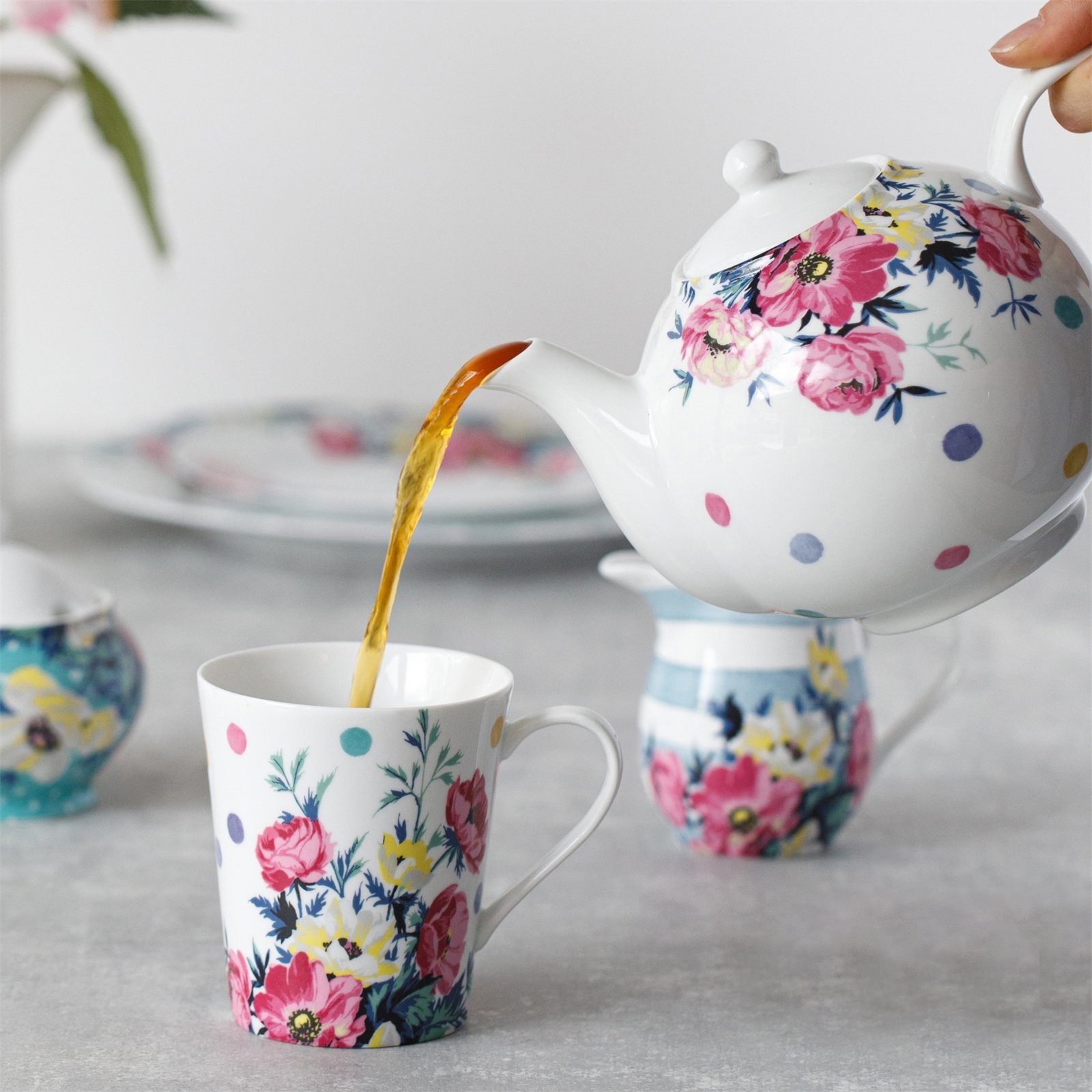 Neuetischkultur Mikasa, Blume Weiß Porzellan, Kaffeebecher Porzellan Bunt Kaffeetasse Tasse Blumendekor 4er-Set