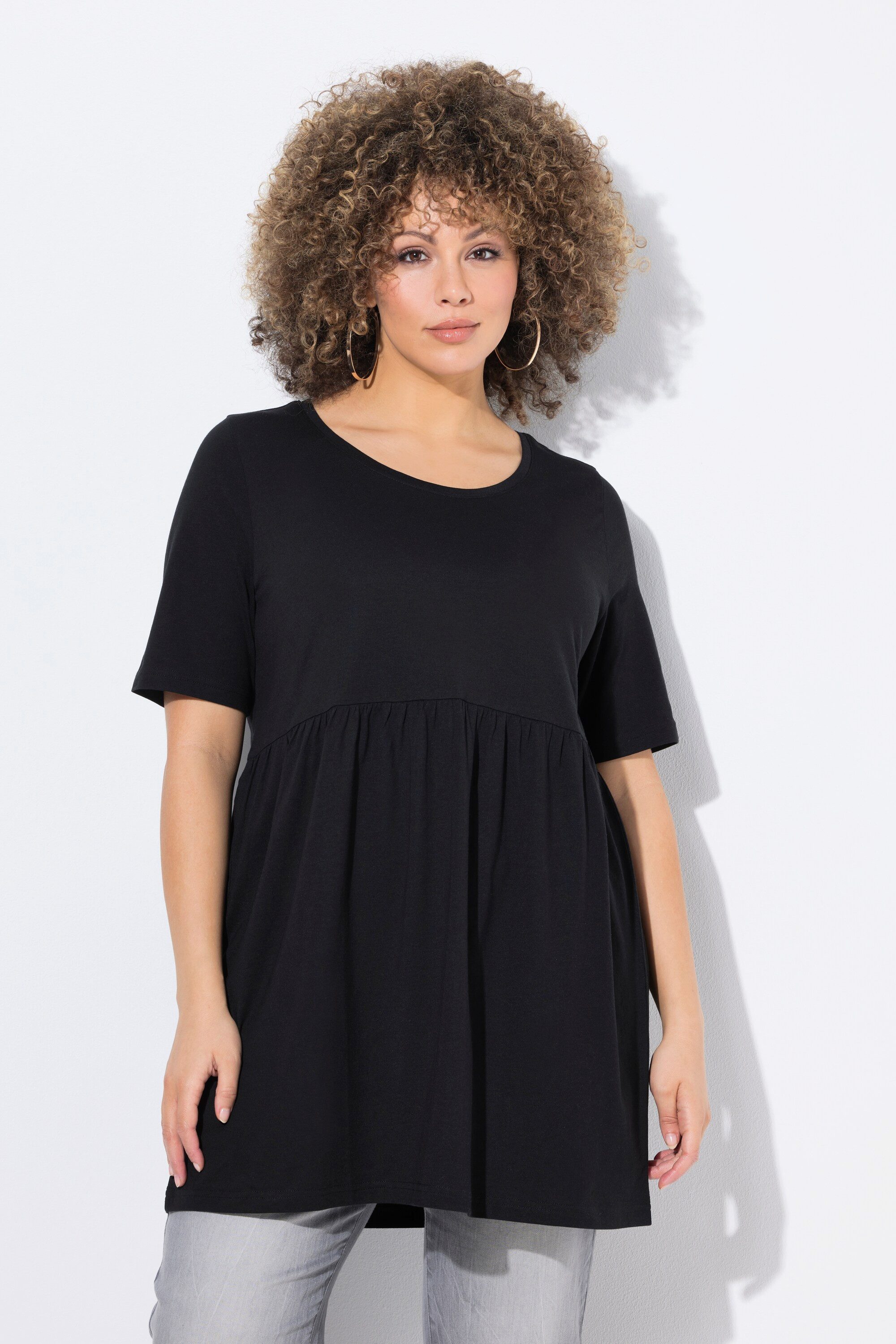 Ulla Popken Longshirt T-Shirt A-Linie elastische Naht Rundhals Halbarm günstig online kaufen