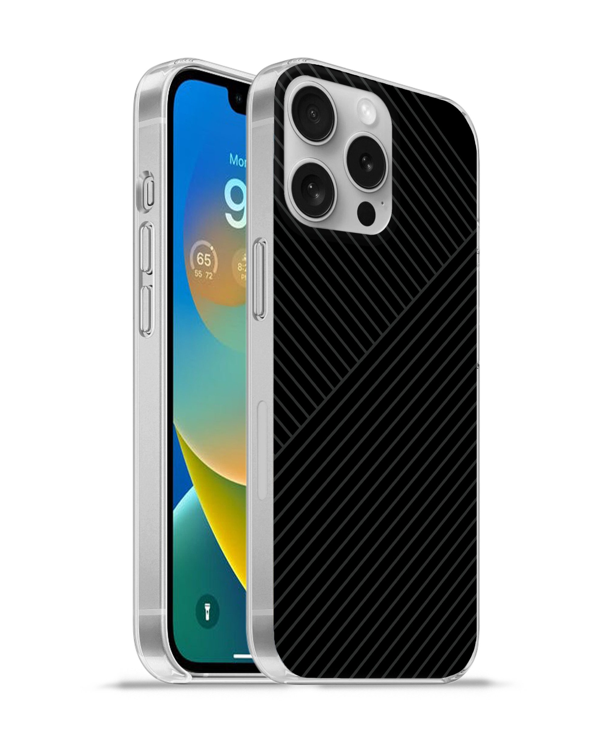 MuchoWow Handyhülle für Apple iPhone 16 Pro Linien - Abstrakt - Schwarz - Grau - Minimalis, Smartphone-Bumper, Print, Handy Schutzhülle Dünn