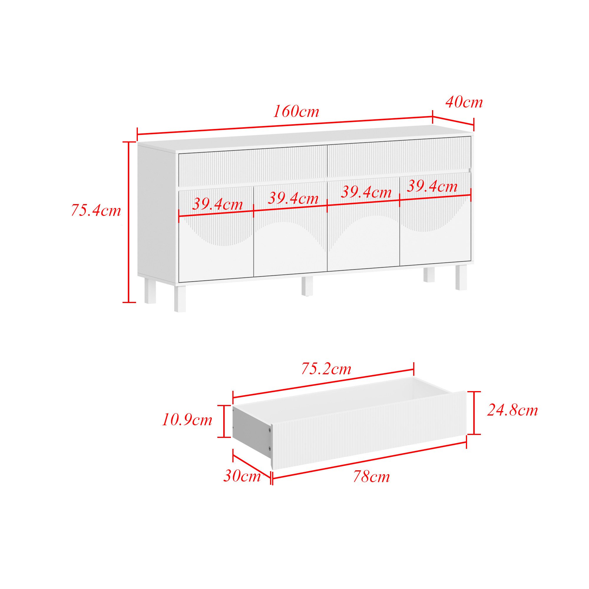 FUFU&GAGA Sideboard Komodenschrank mit 4 Türen und 1 Schublade – Bild 4 von 5