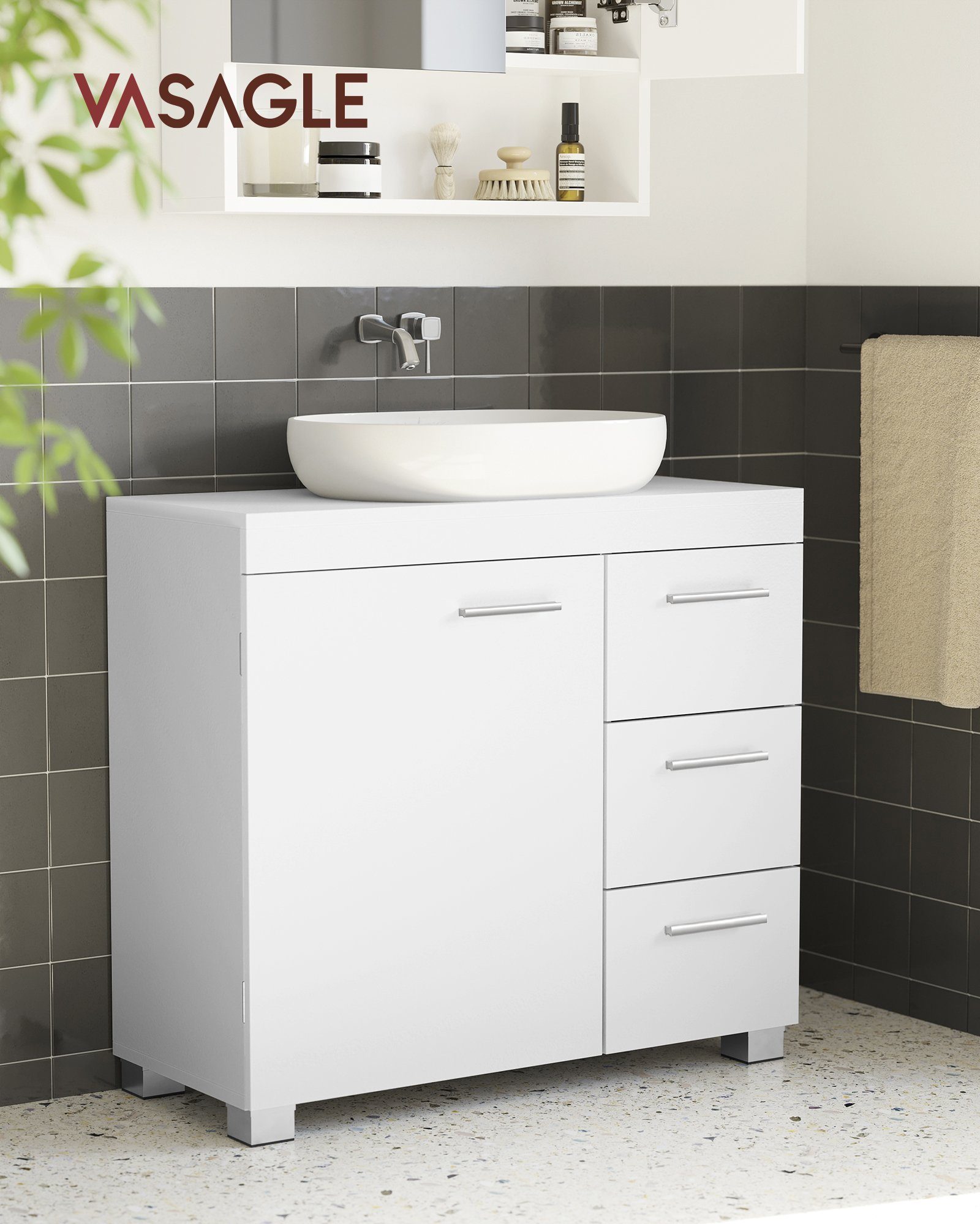 VASAGLE Waschbeckenunterschrank Badezimmerschrank Badschrank mit 3 günstig online kaufen
