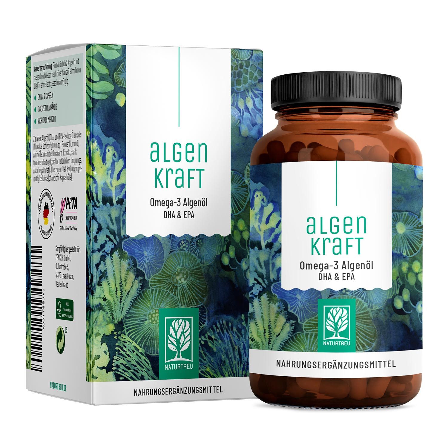 Naturtreu Algenkraft Hartkapseln, 1 er 60 St., 34.5 g, Durchdachte Entwicklung, Vegan, Laborgeprüft, Hochwertige Inhaltstoffe